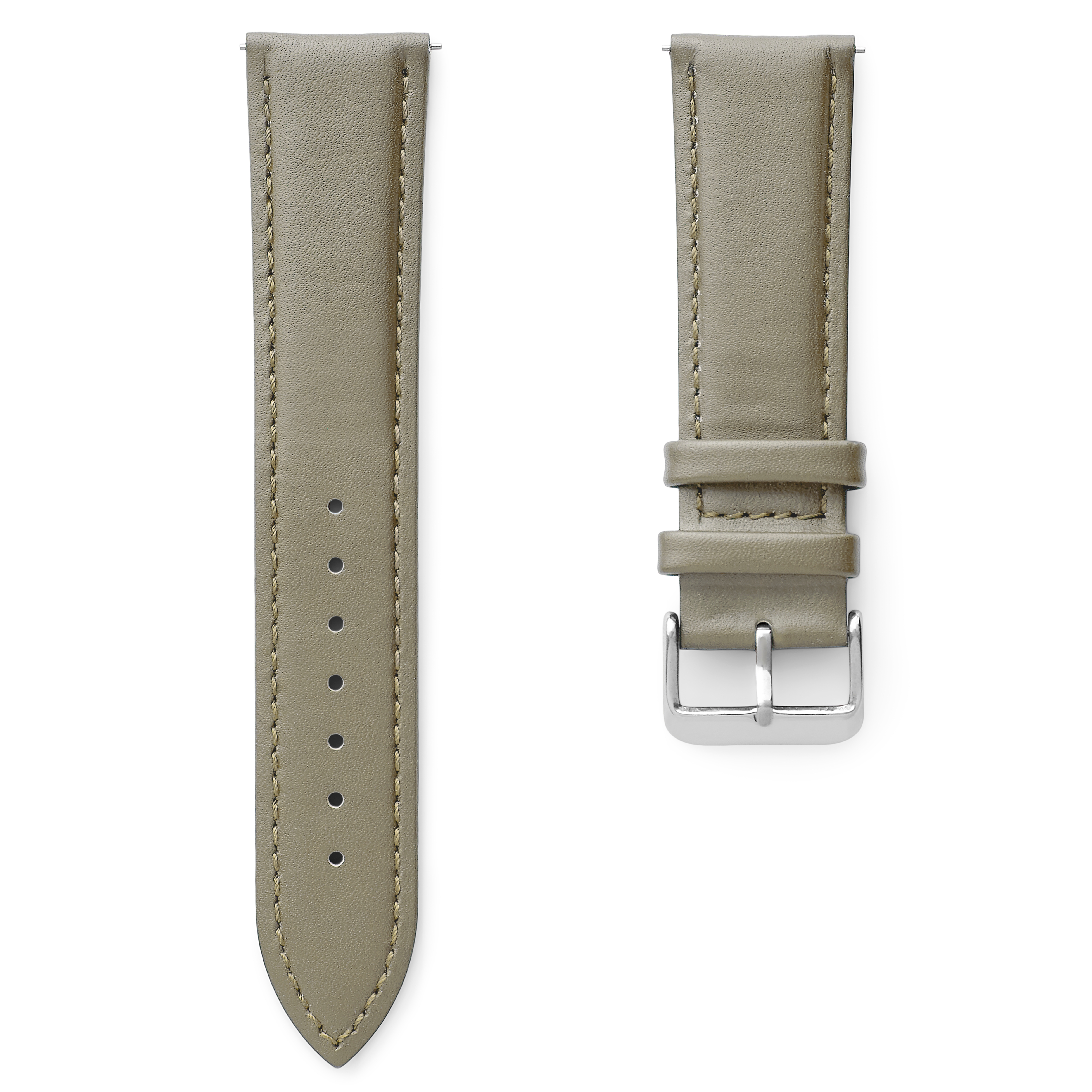 24mm Classic Khaki Leather Watch Strap with Silver-Tone Buckle – Quick Release