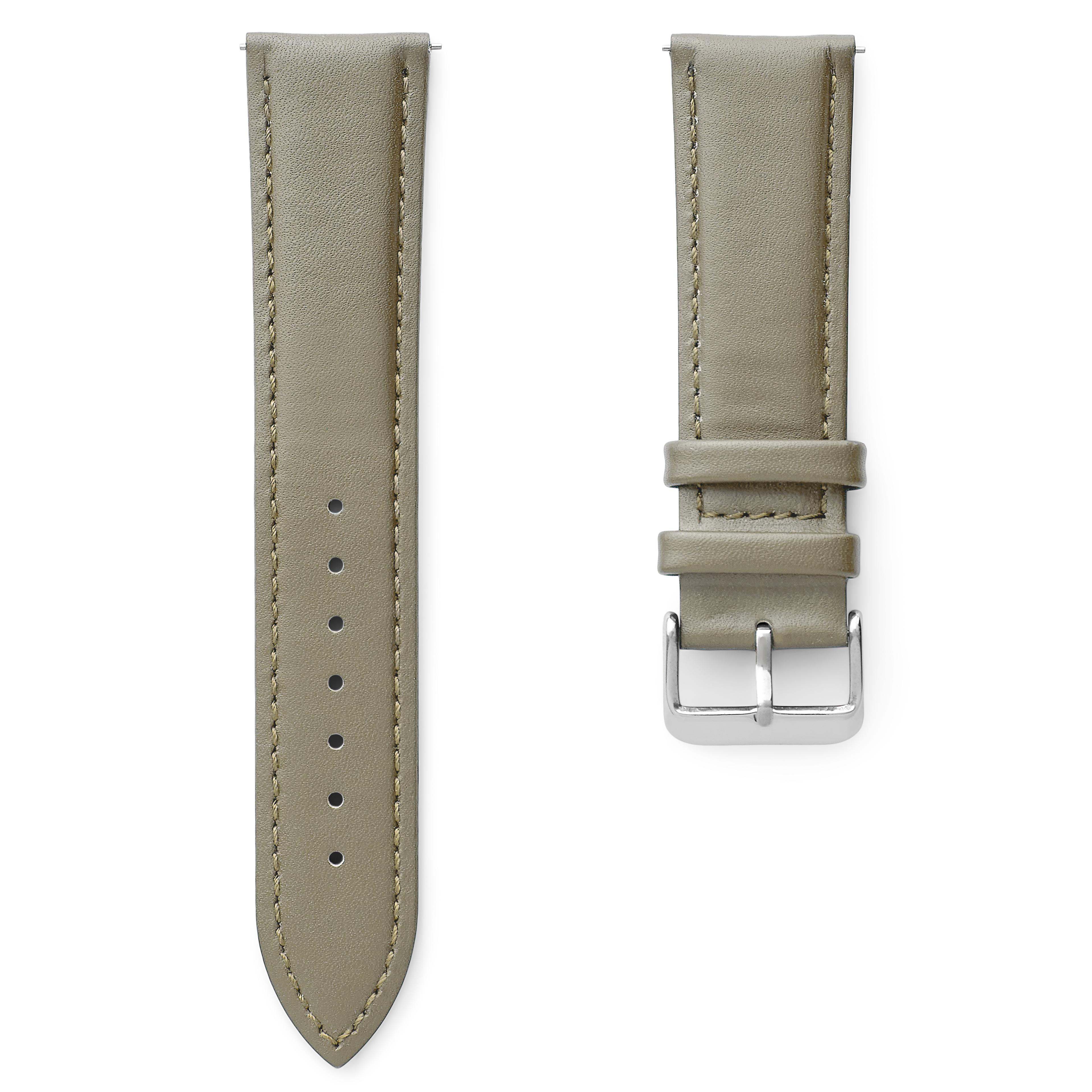 24mm Classic Khaki Leather Watch Strap with Silver-Tone Buckle – Quick Release 24mm Classic Khaki Leather Watch Strap with Silver-Tone Buckle – Quick Release