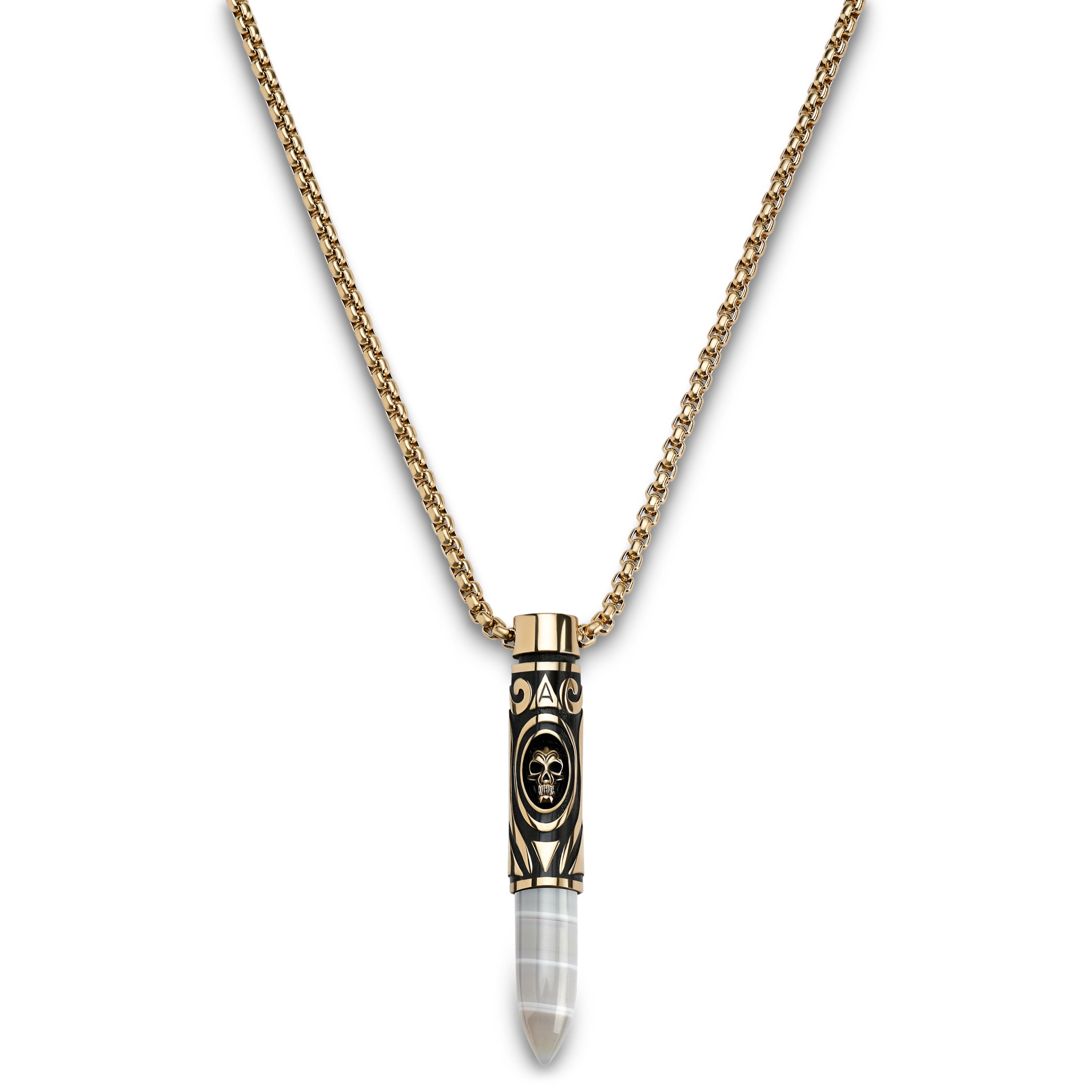 Rico | Gold-tone Stainless Steel & Botswana Agate Bullet Necklace