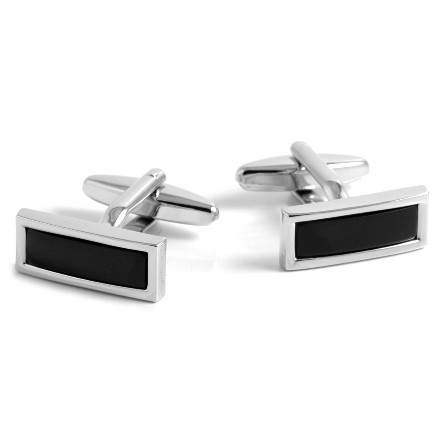 Black & Silver-Tone Oblong Cufflinks Black & Silver-Tone Oblong Cufflinks