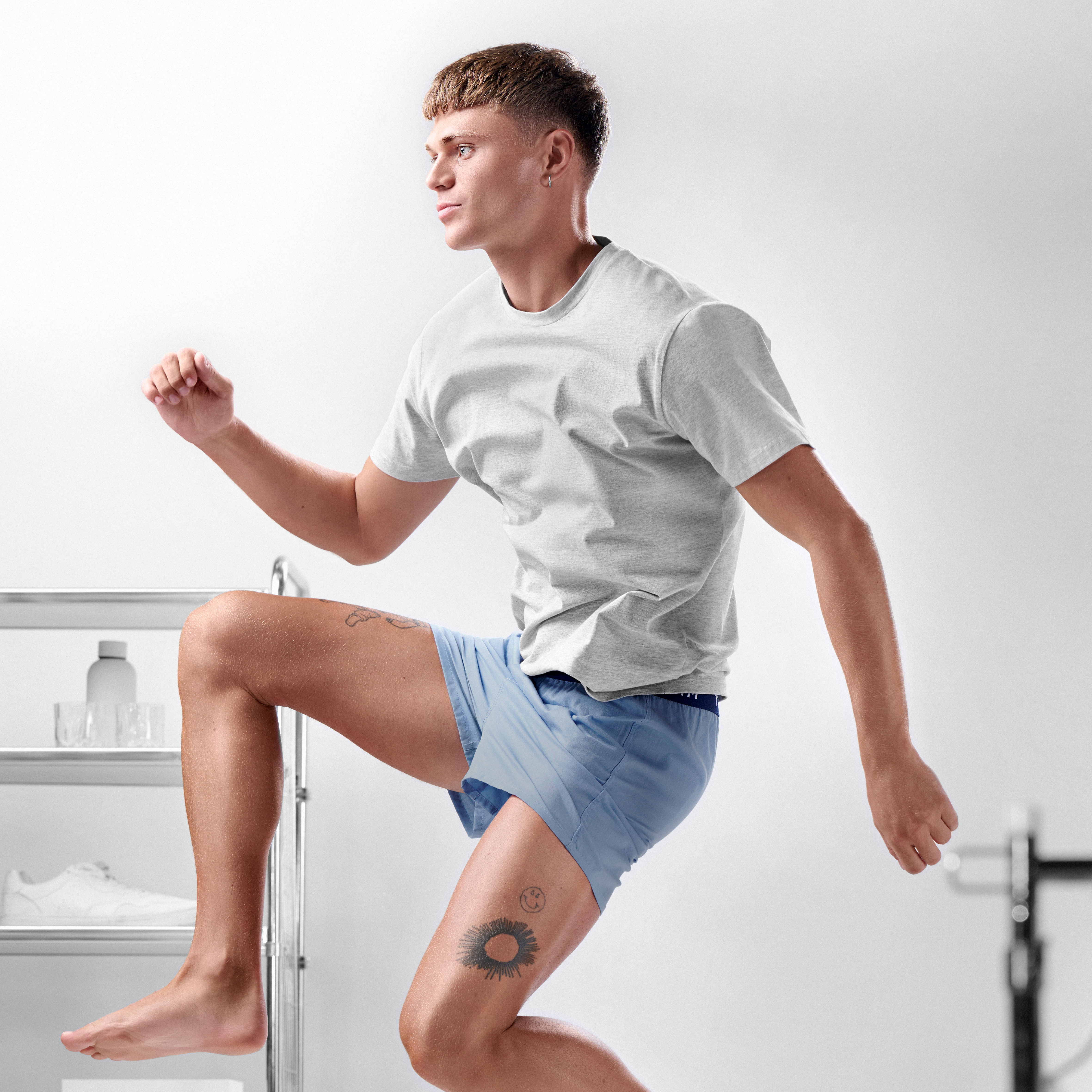 Medium - AirFeel | 10-Pack Black & Light Blue Loose-fit Cotton Boxers - 4