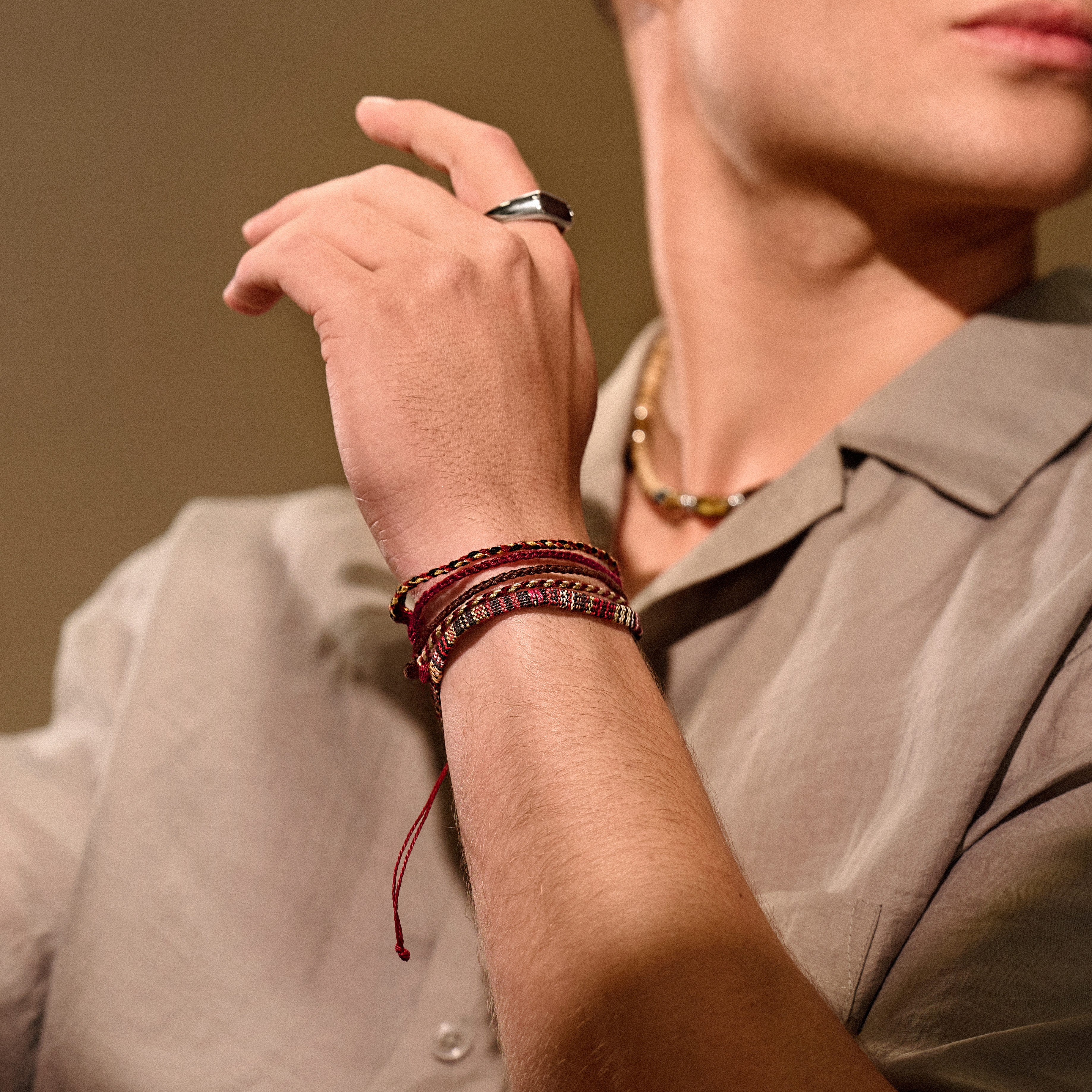 Dark Red Multicolored Textile Surfer Bracelet - 3