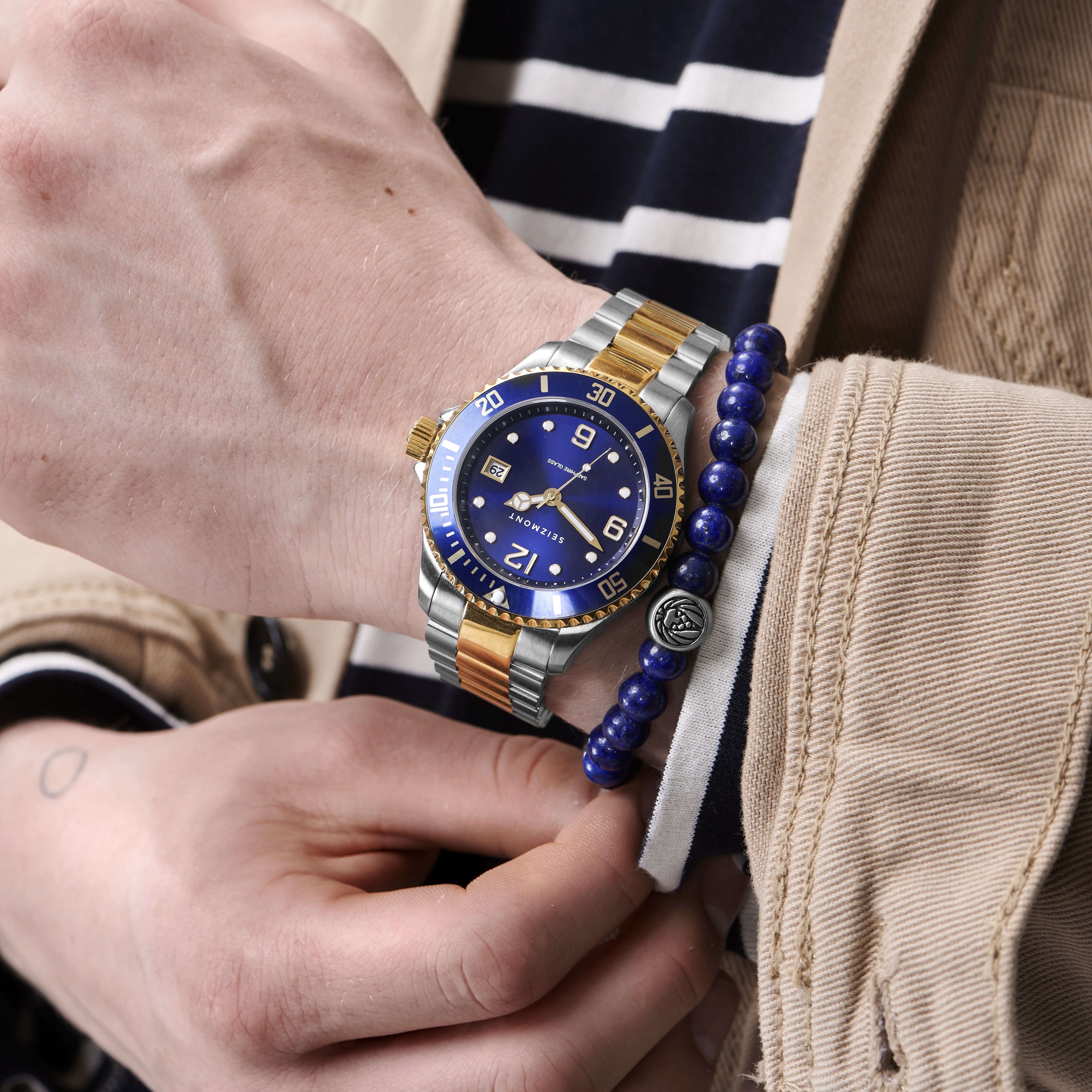 David Tide Watch & Dark-Blue Agate Stone Bracelet Set  - 6