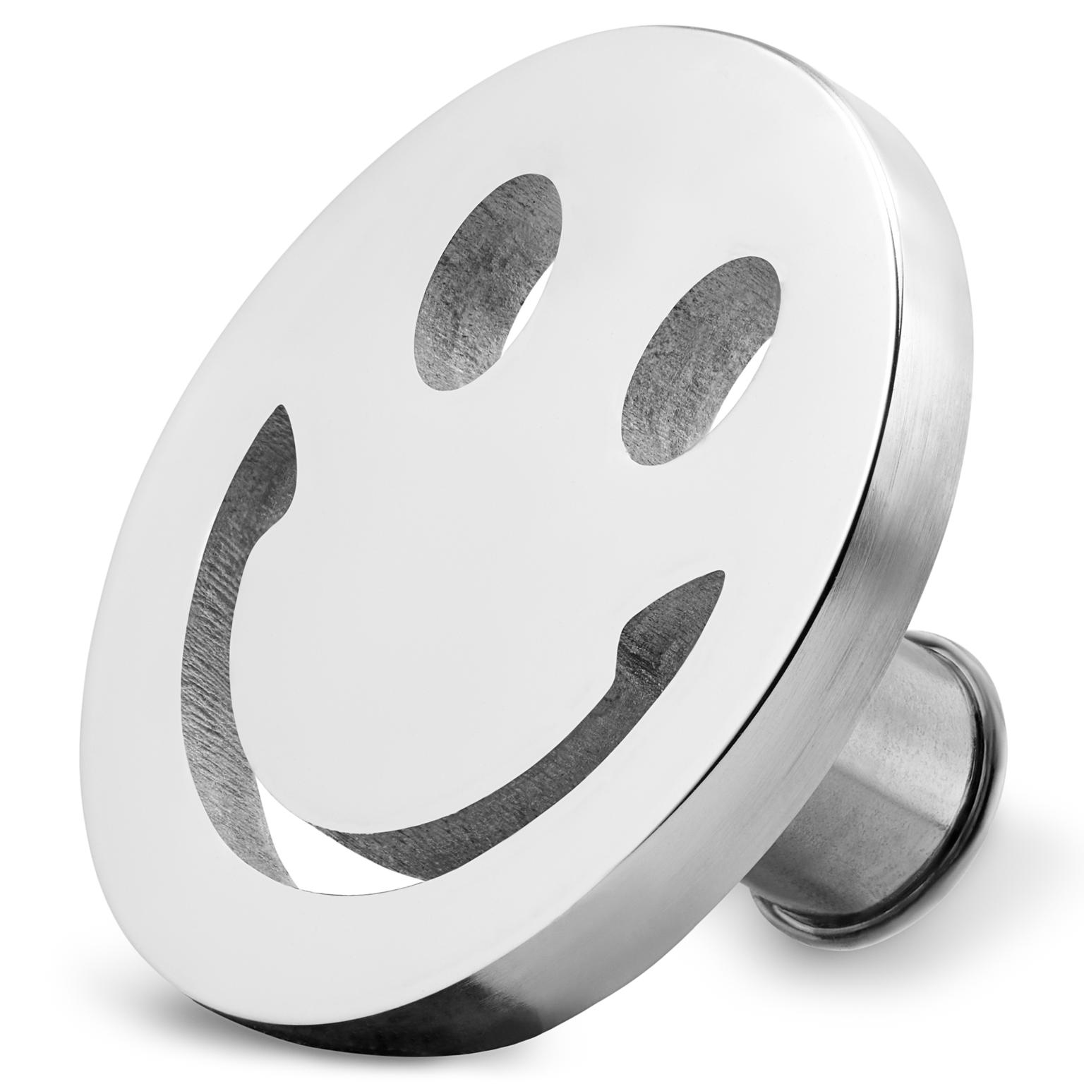 Adorno para correa de reloj con emoji de smiley de acero inoxidable plateado Adorno para correa de reloj con emoji de smiley de acero inoxidable plateado