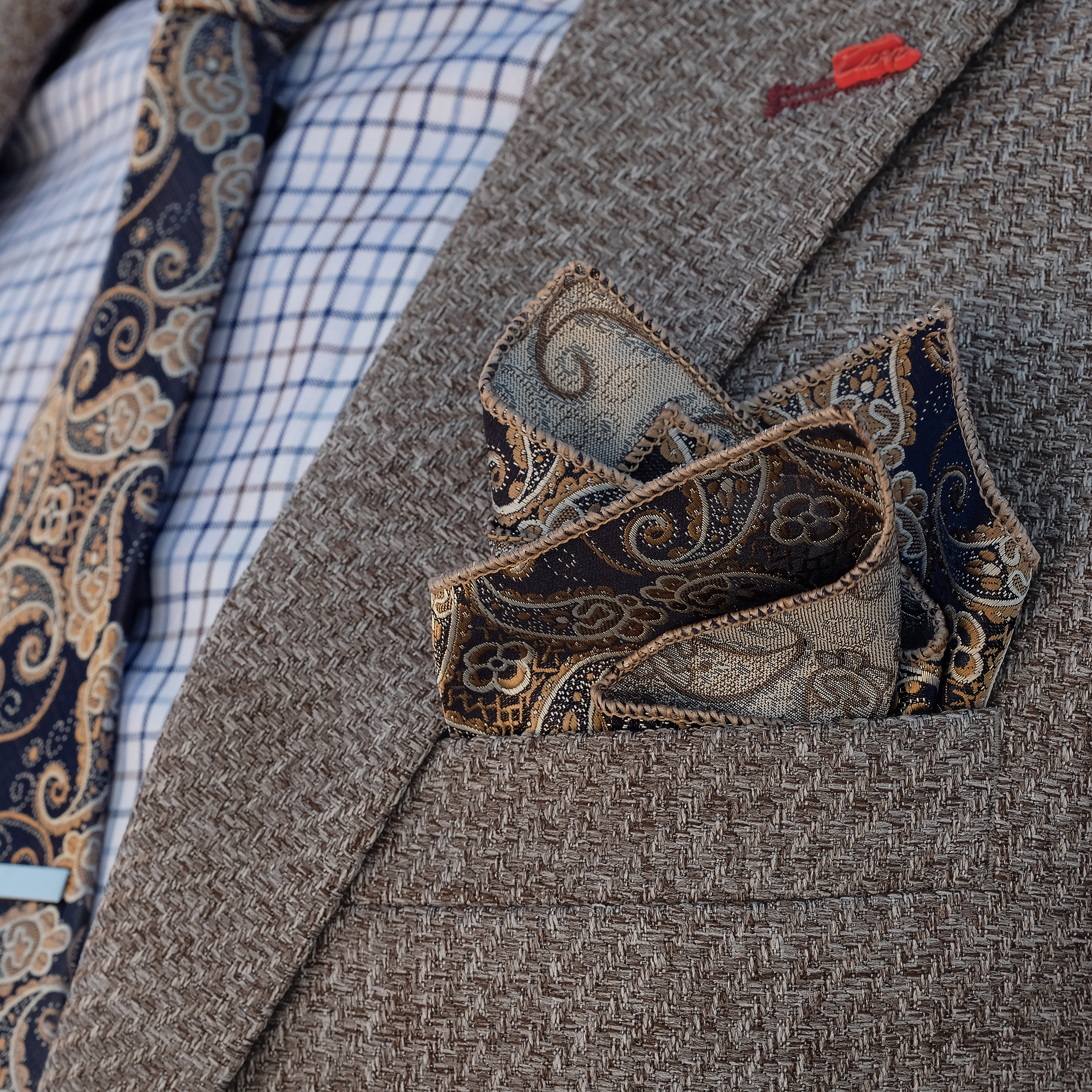 Fazzoletto Da Taschino Vintage Di Seta Grigio Argento Fantasia Blu Ros