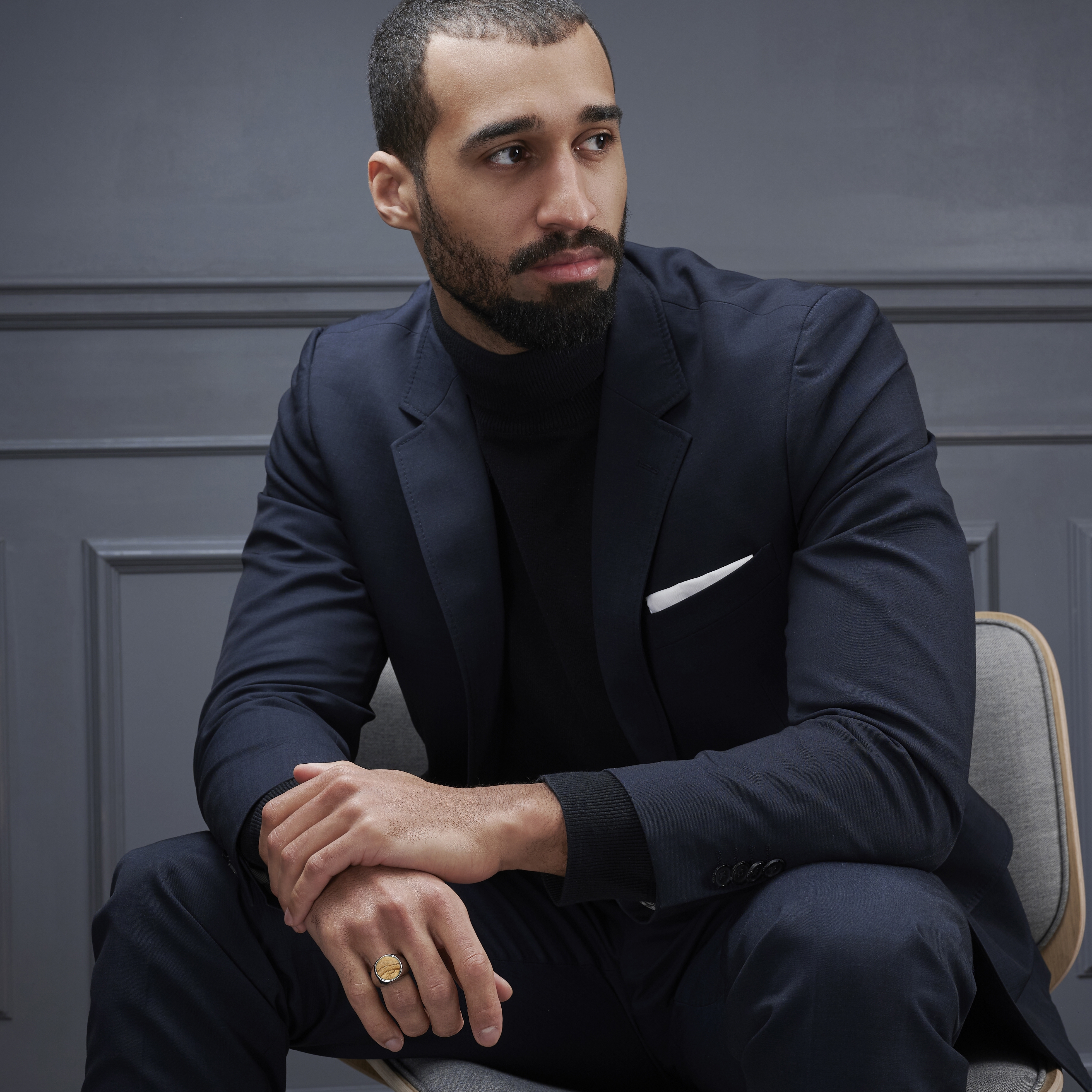 Makt | Silver-Tone Stainless Steel With Madagascar Stone Signet Ring - 6