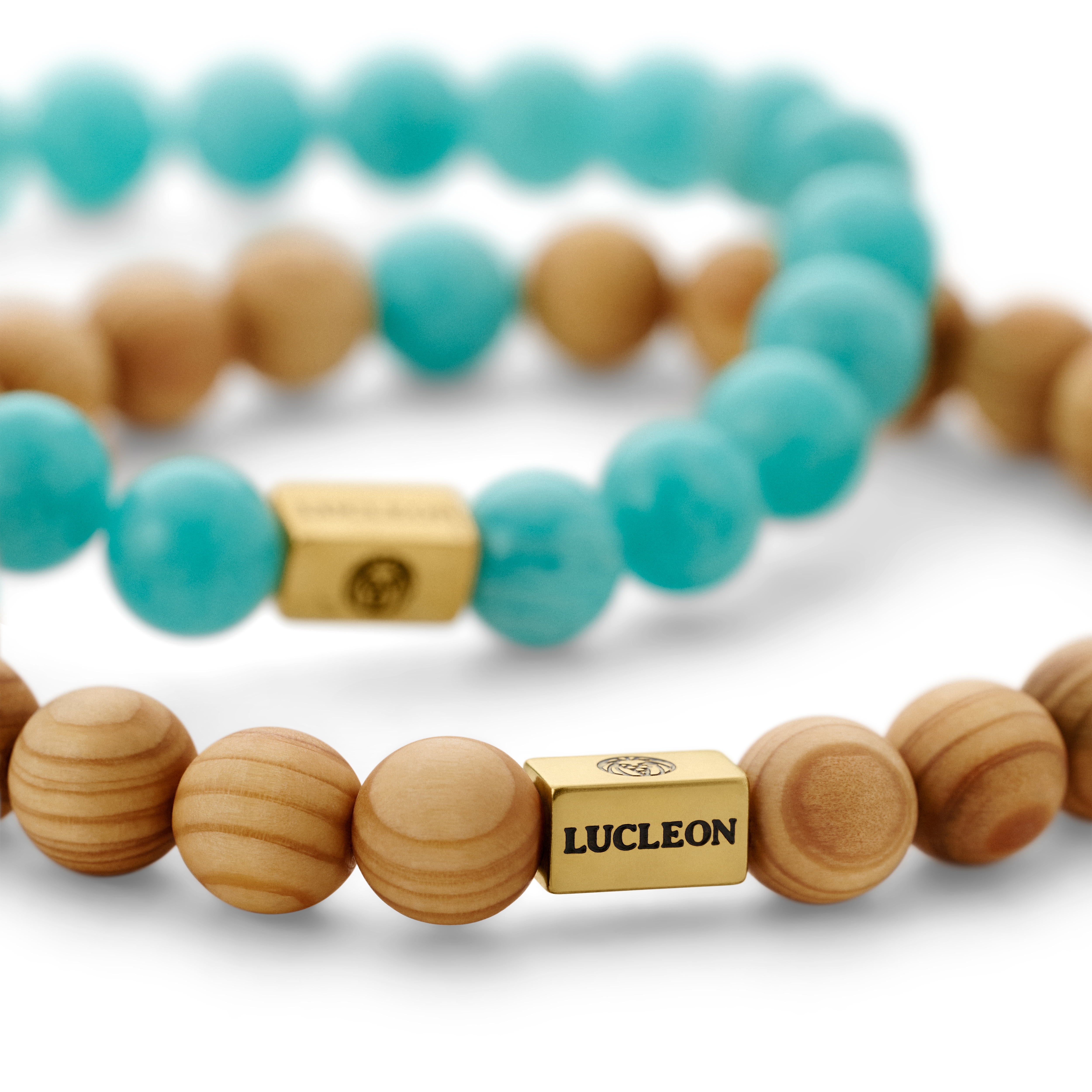 Ensemble de bracelets en amazonite bleue et bois - 3