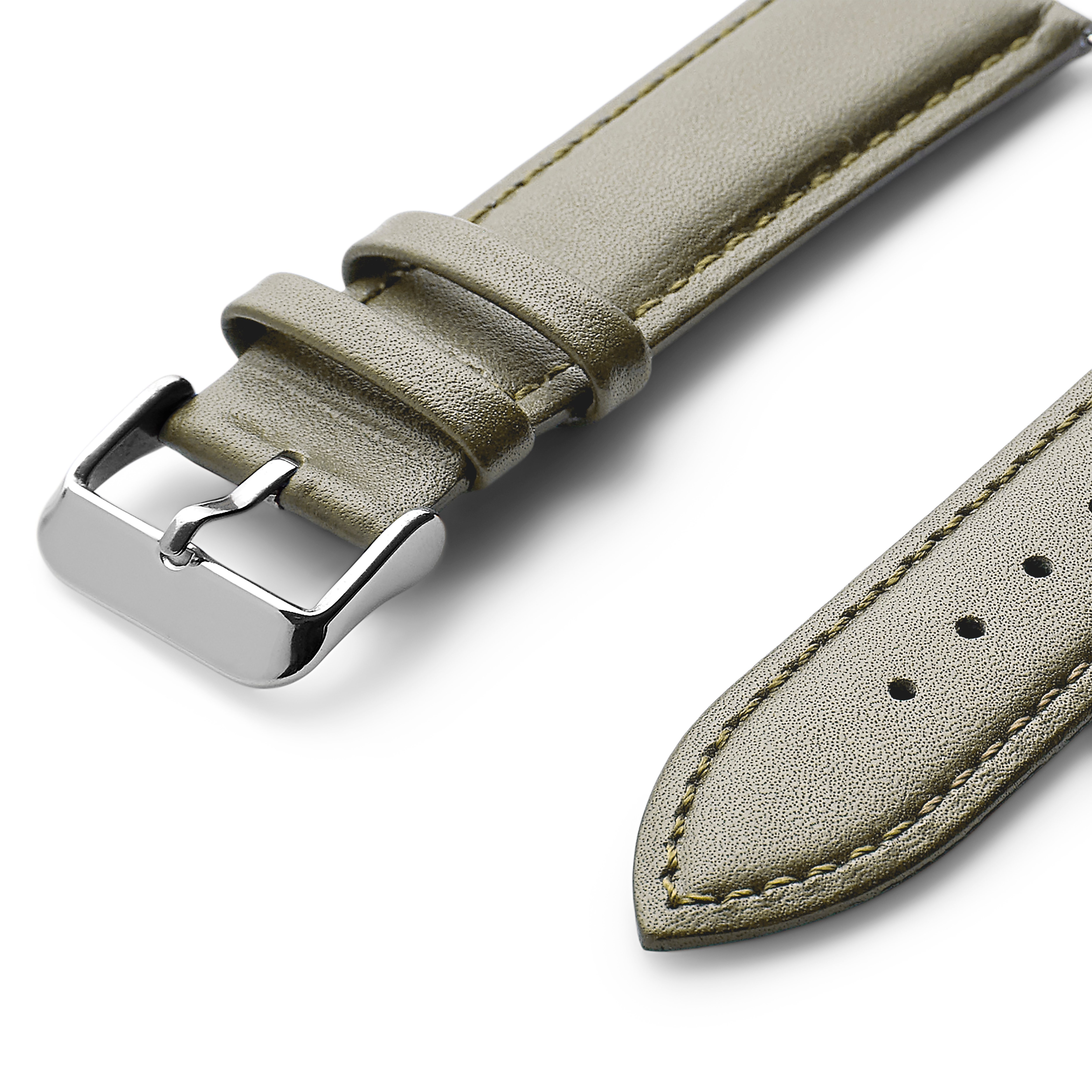 20 mm klasyczny skórzany pasek do zegarka w kolorze khaki z klamrą w kolorze srebrnym – szybki w wymianie - 3