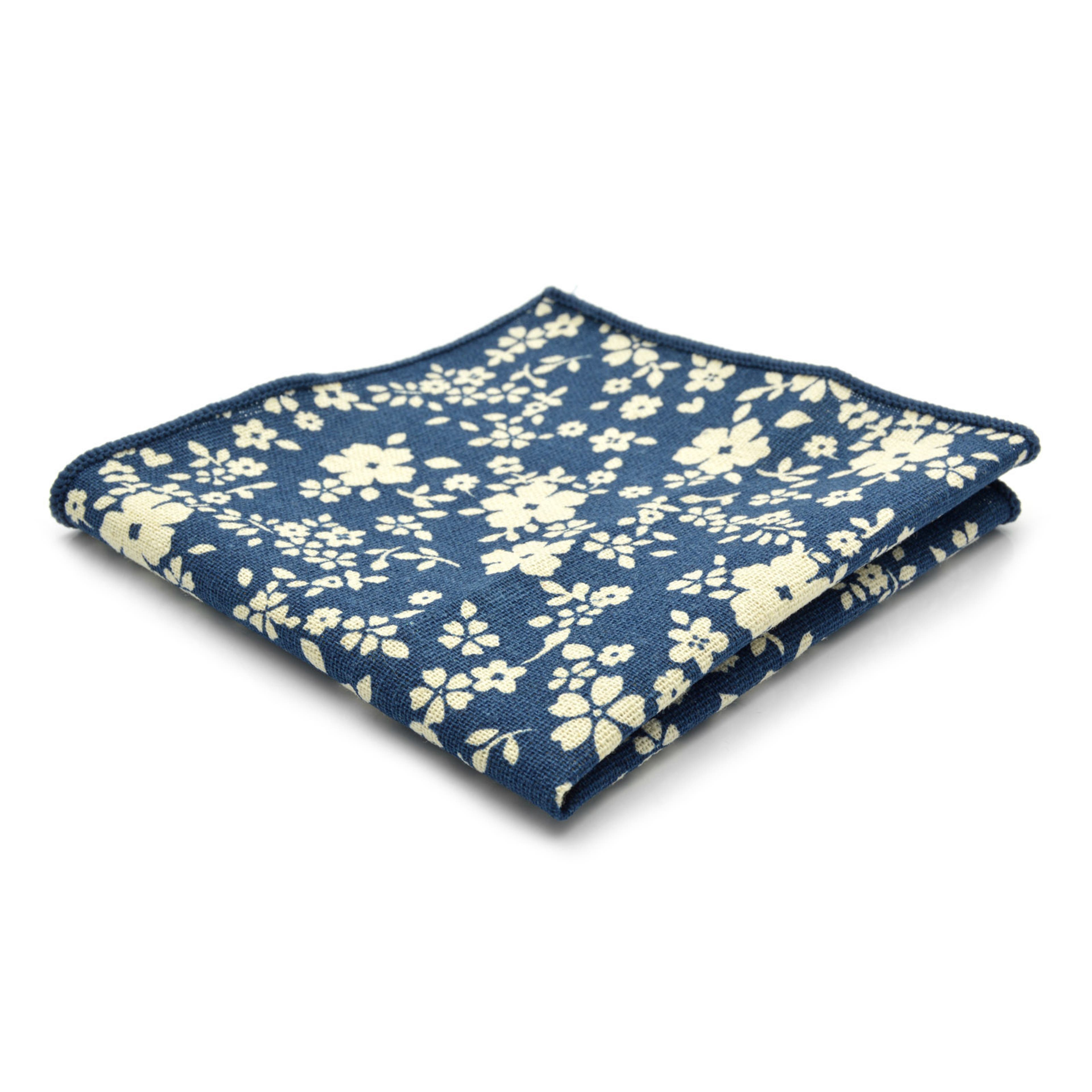 White & Blue Floral Pocket Square