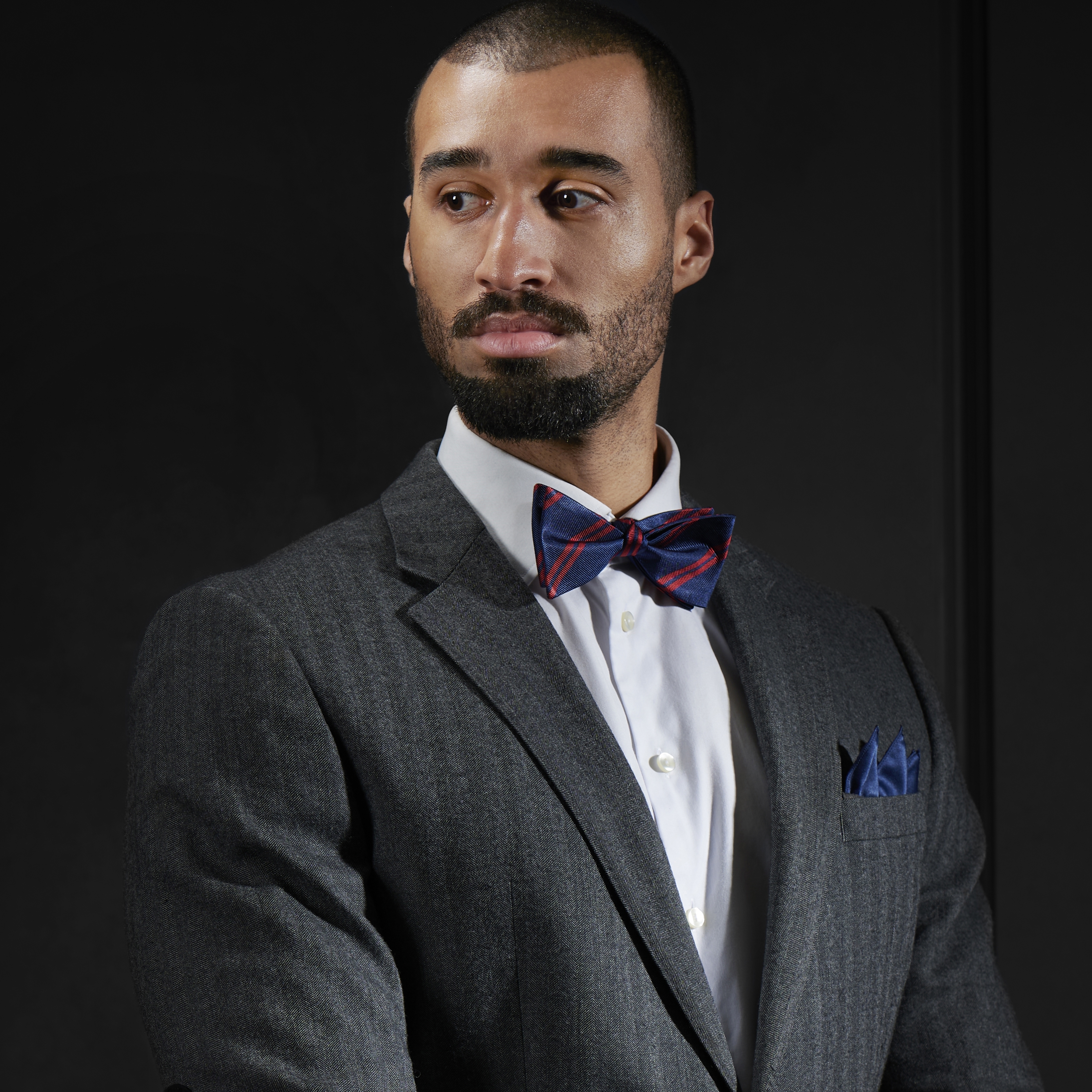 Navy Blue & Currant Red Striped Silk Pre-Tied Bow Tie - 4