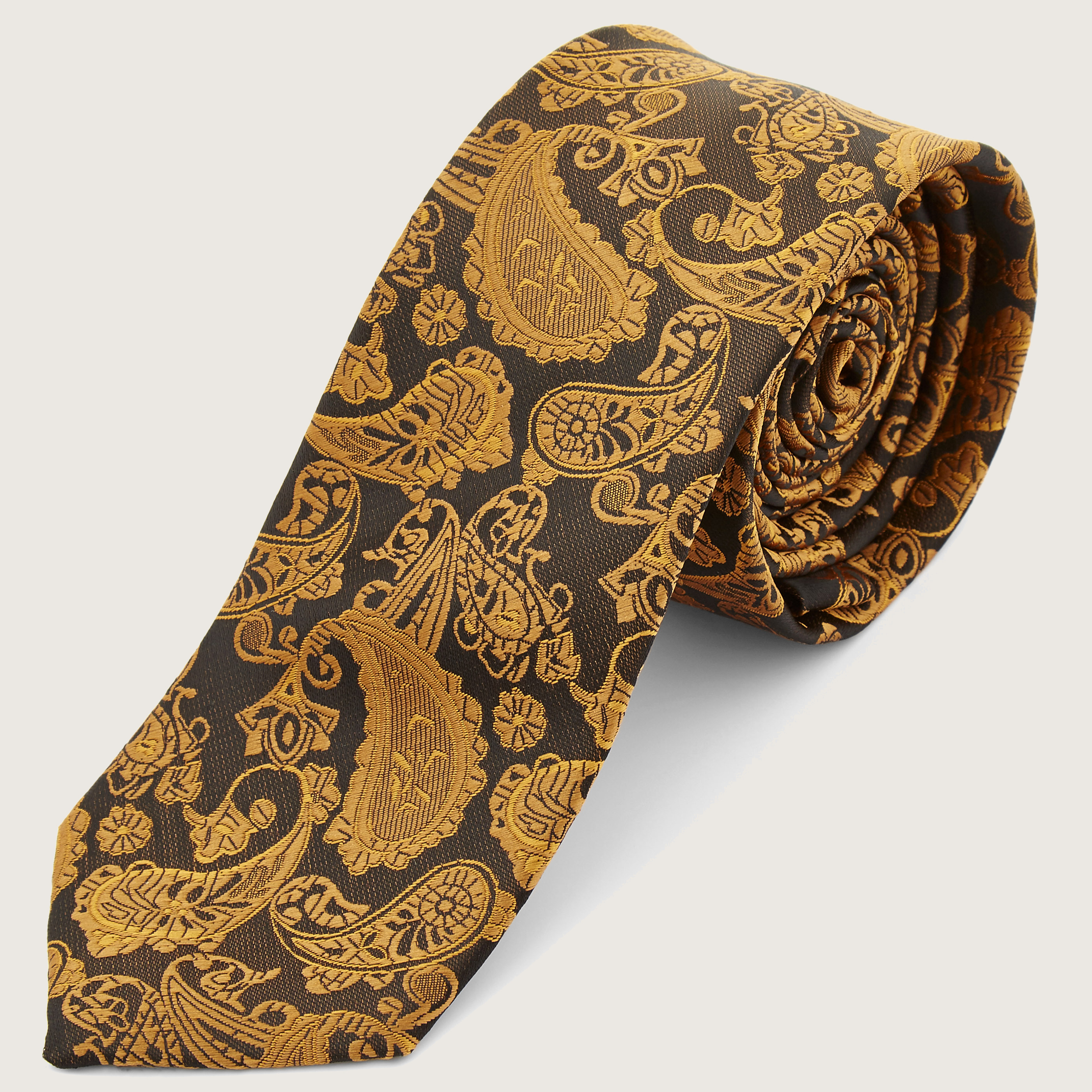 Gold & Brown Paisley Polyester Tie | In stock! | Tailor Toki display picture 1