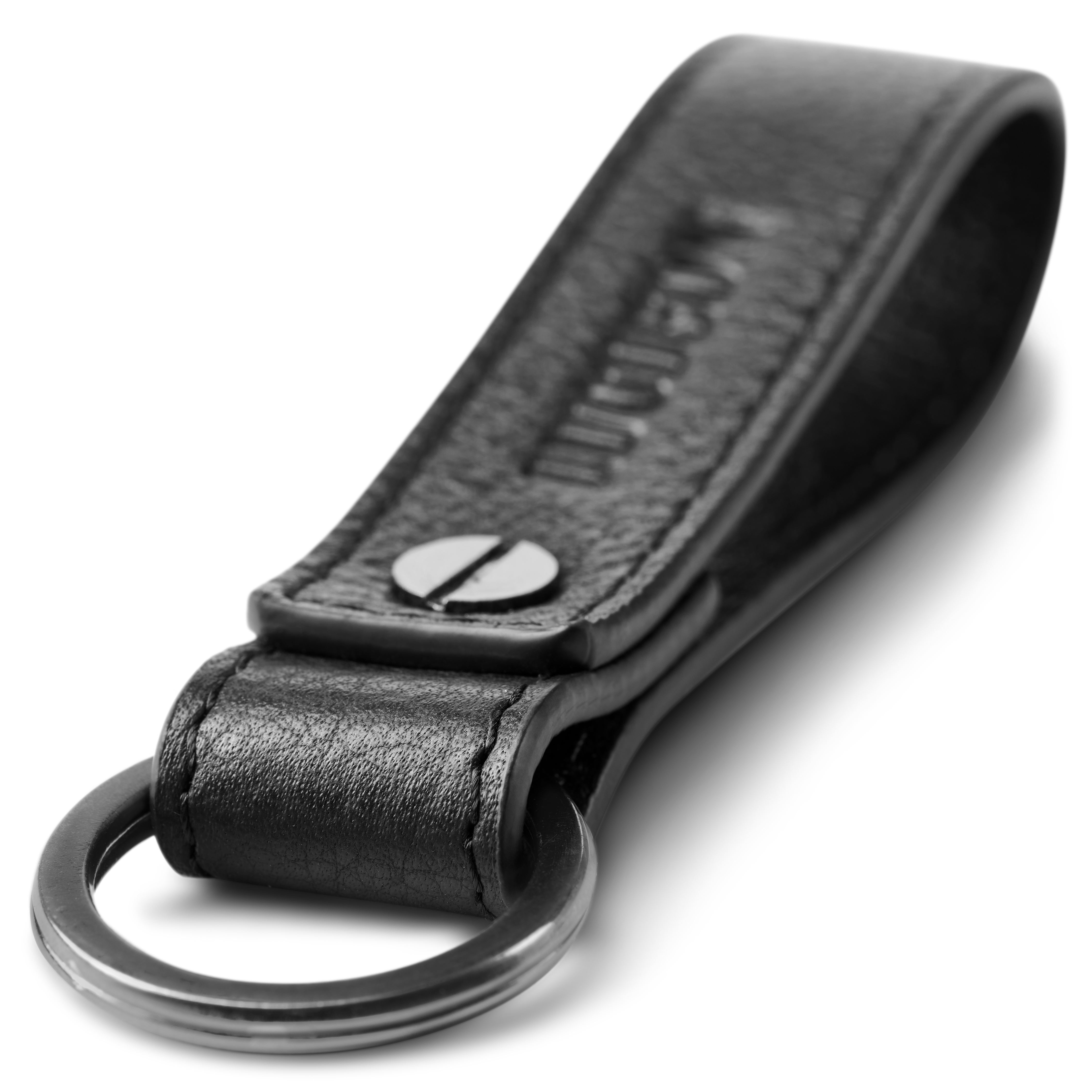 Short Black Full-Grain Leather Keychain - 4