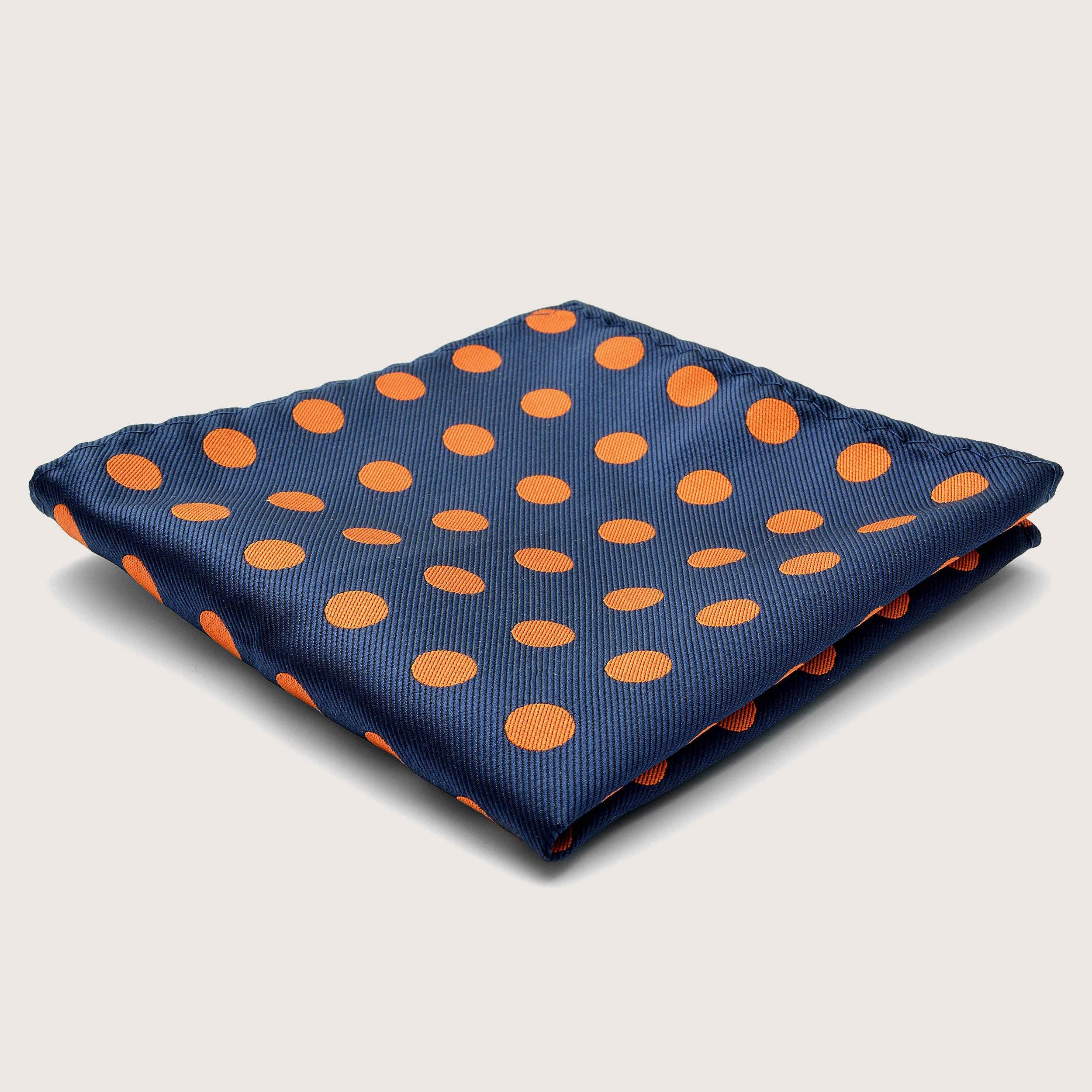 Navy Blue & Orange Dotted Silk Pocket Square | In stock! | Tailor Toki