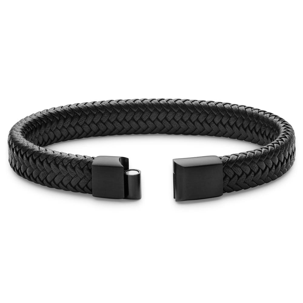 hover: Bracelet en similicuir tressé et acier inoxydable noir hover: Bracelet en similicuir tressé et acier inoxydable noir