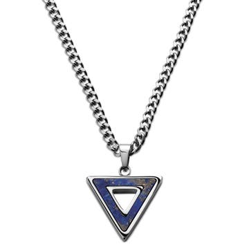 Cruz | Silver-Tone Stainless Steel & Lapis Lazuli Triangle Necklace