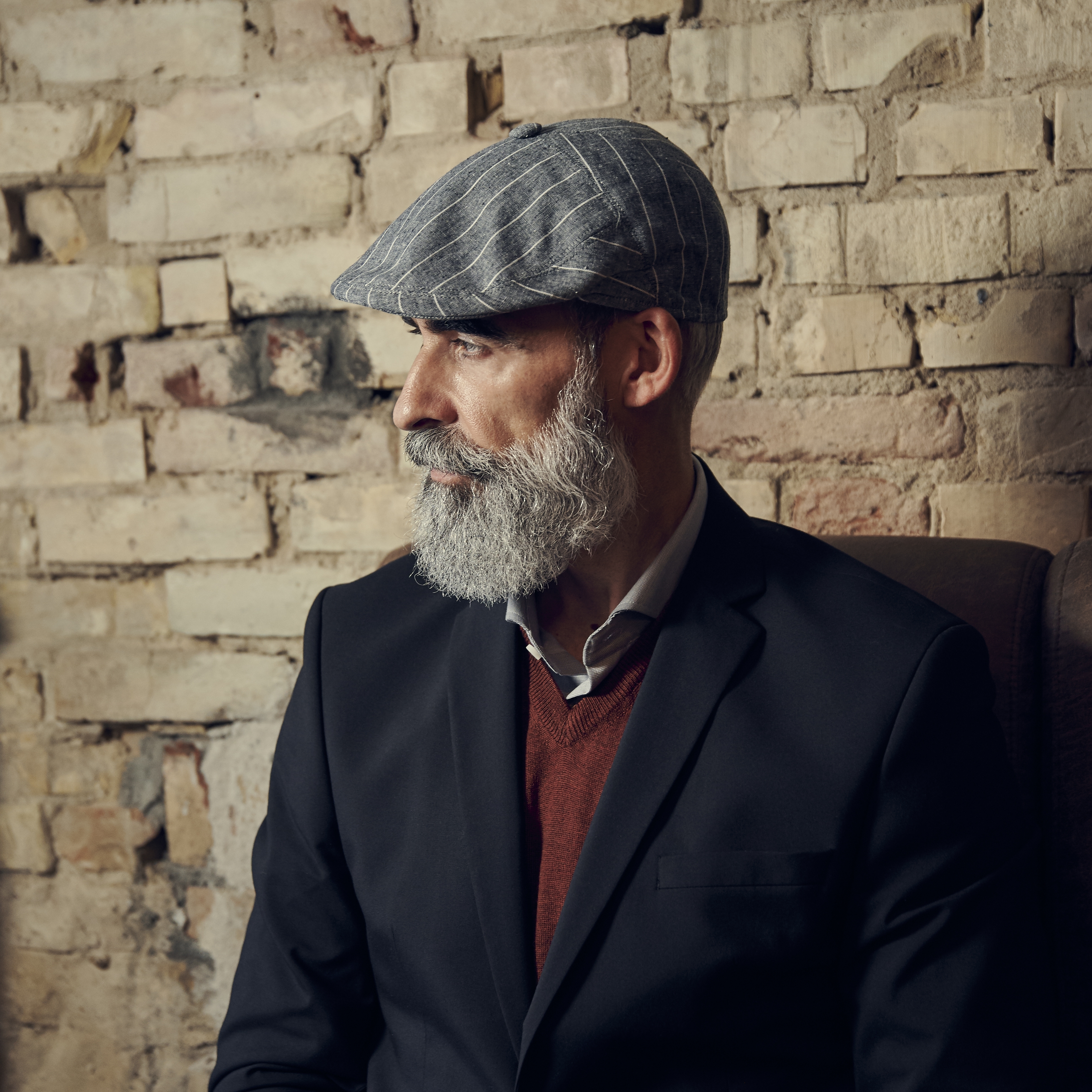 Marco Grey & White Striped Moda Flat Cap - 5