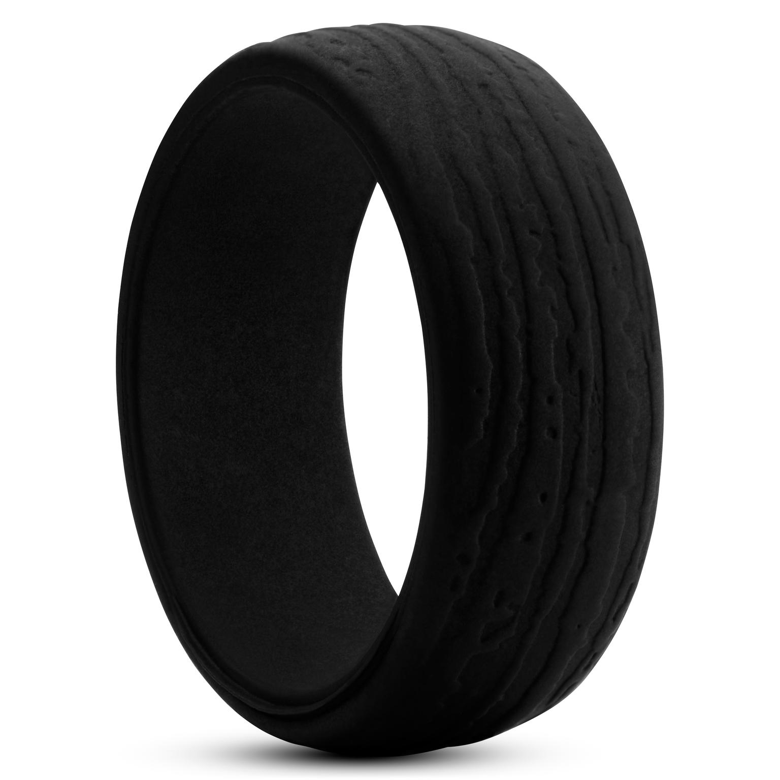 Anillo de silicona negro con textura de corteza Anillo de silicona negro con textura de corteza