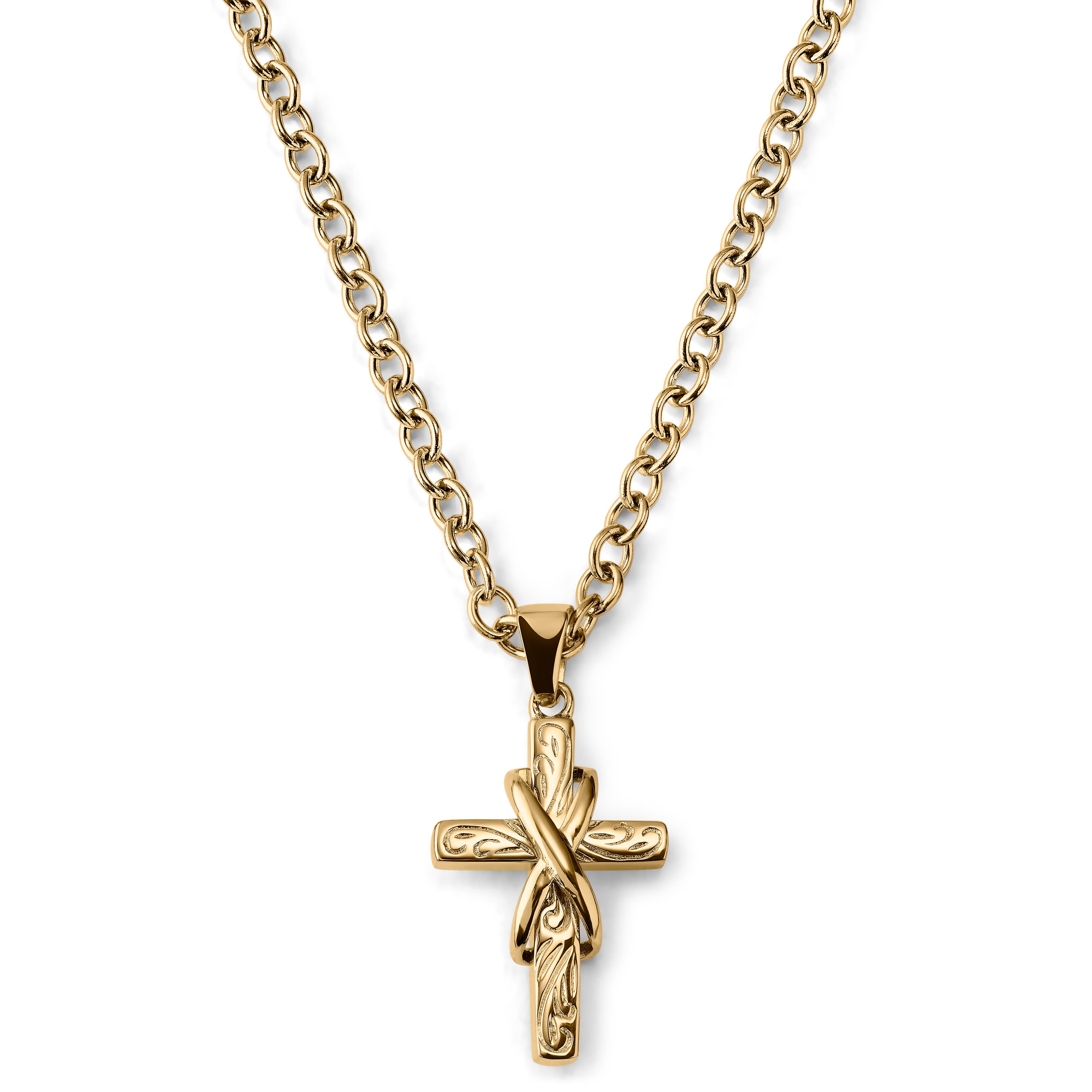 Collana color oro con croce e simbolo dell'infinito