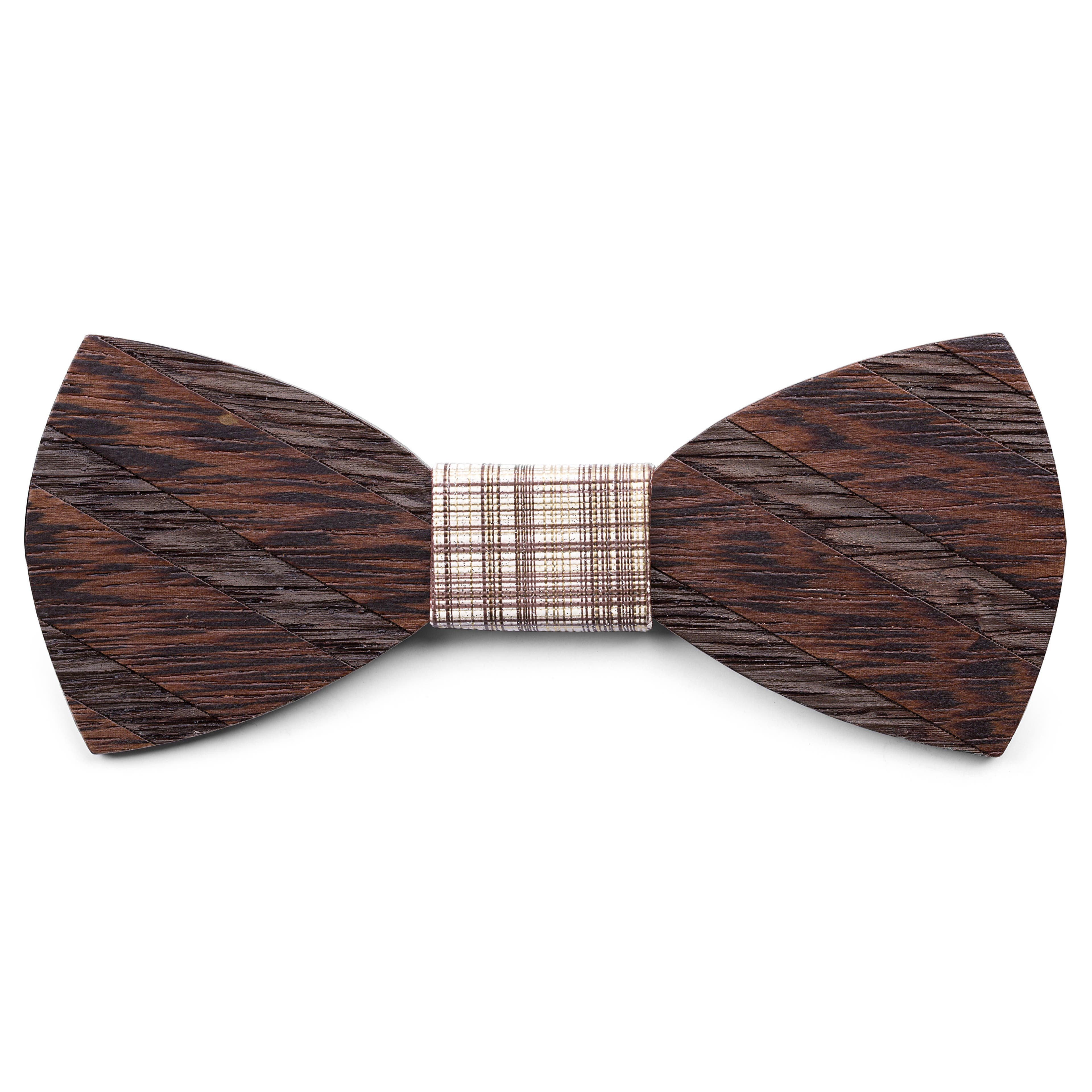 African Wood Bow Tie With White & Burgundy Cloth Centerpiece