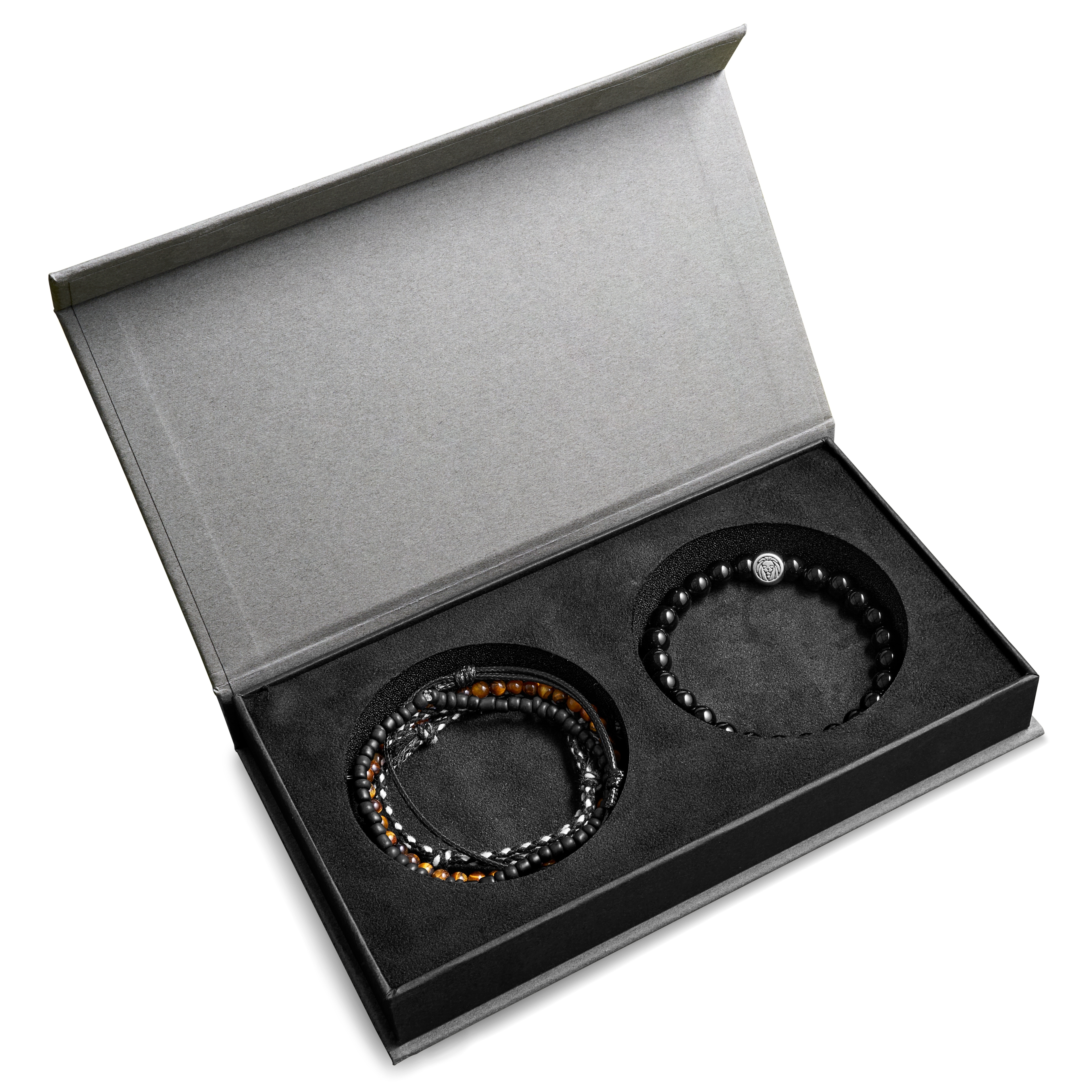 Essential Men's Bracelet Gift Box | Onyx, Tiger's Eye, Leather, & Yarn - 1
