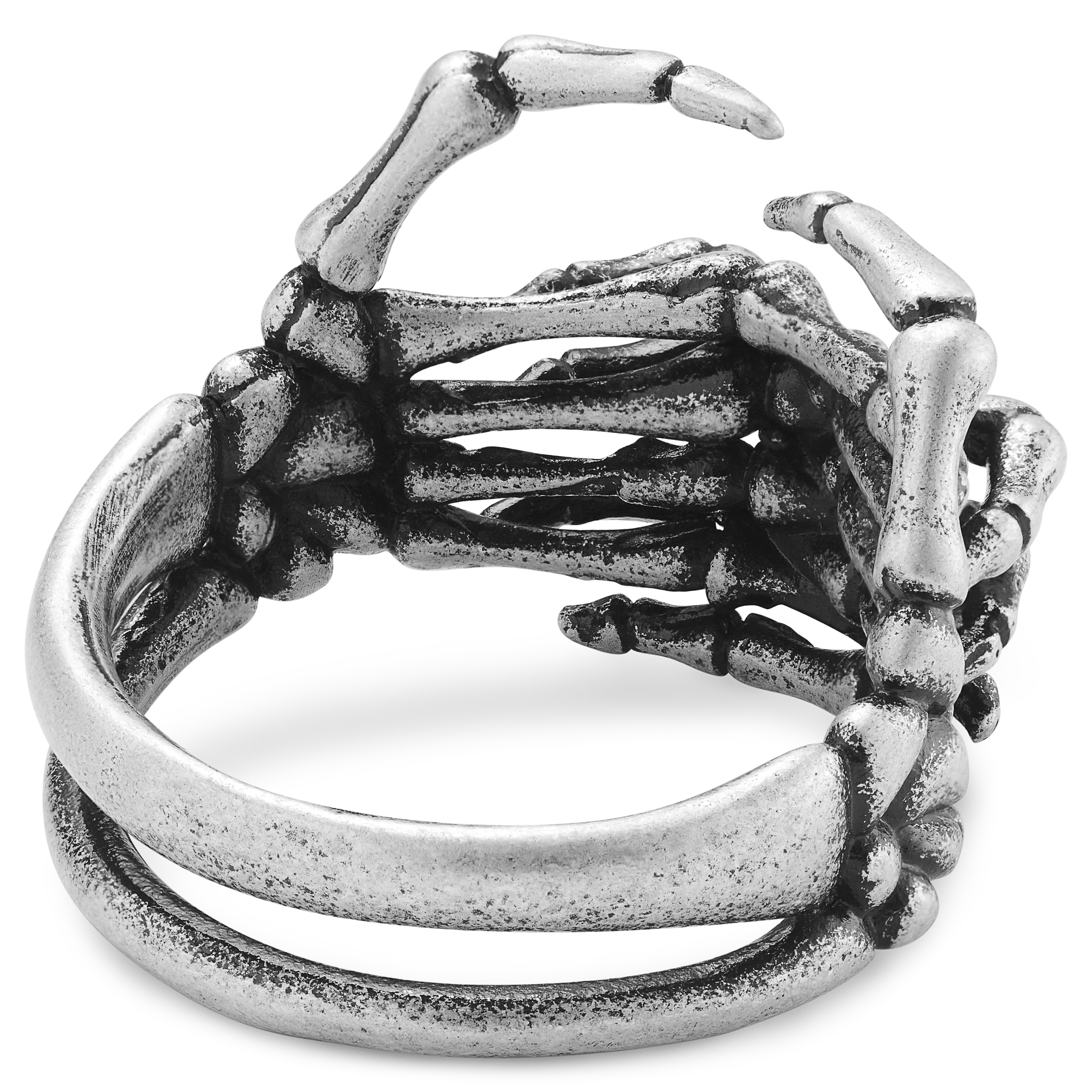 Aspero | Silver-tone Skeleton Hands Stainless Steel Ring - 3