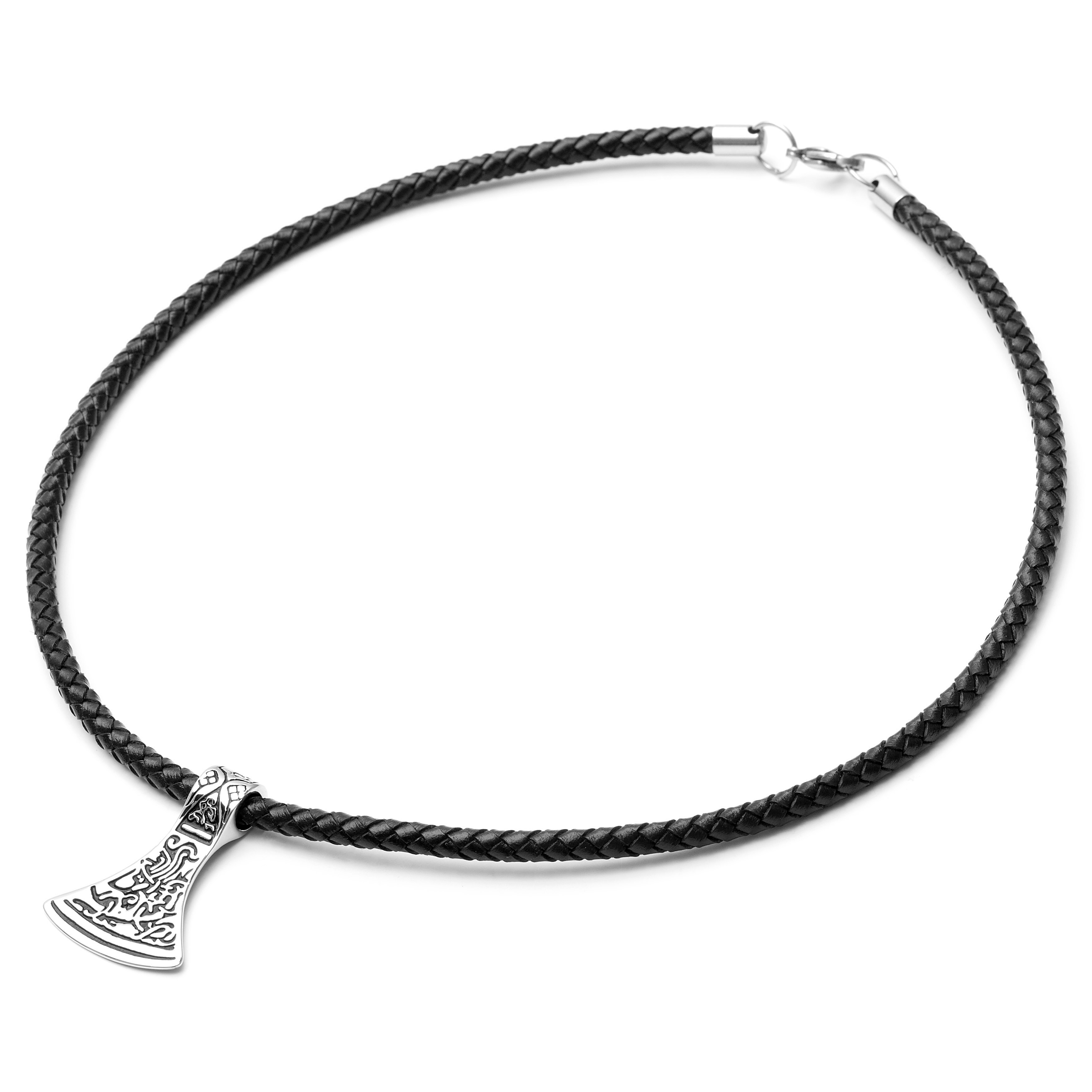 Collier en cuir noir et rune argentée - 3
