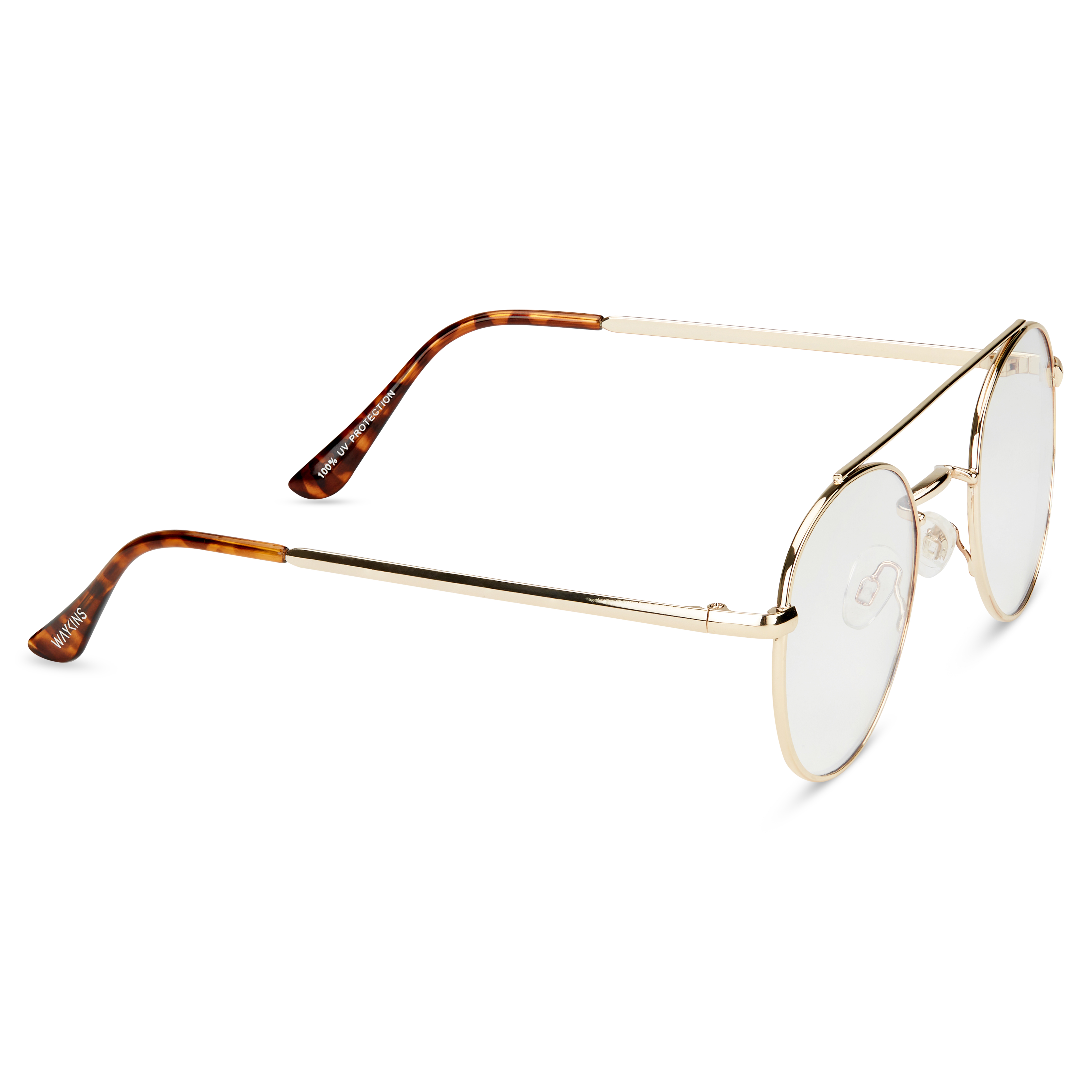 Ambit Gold-Tone Round Aviator Clear Lens Glasses - 3