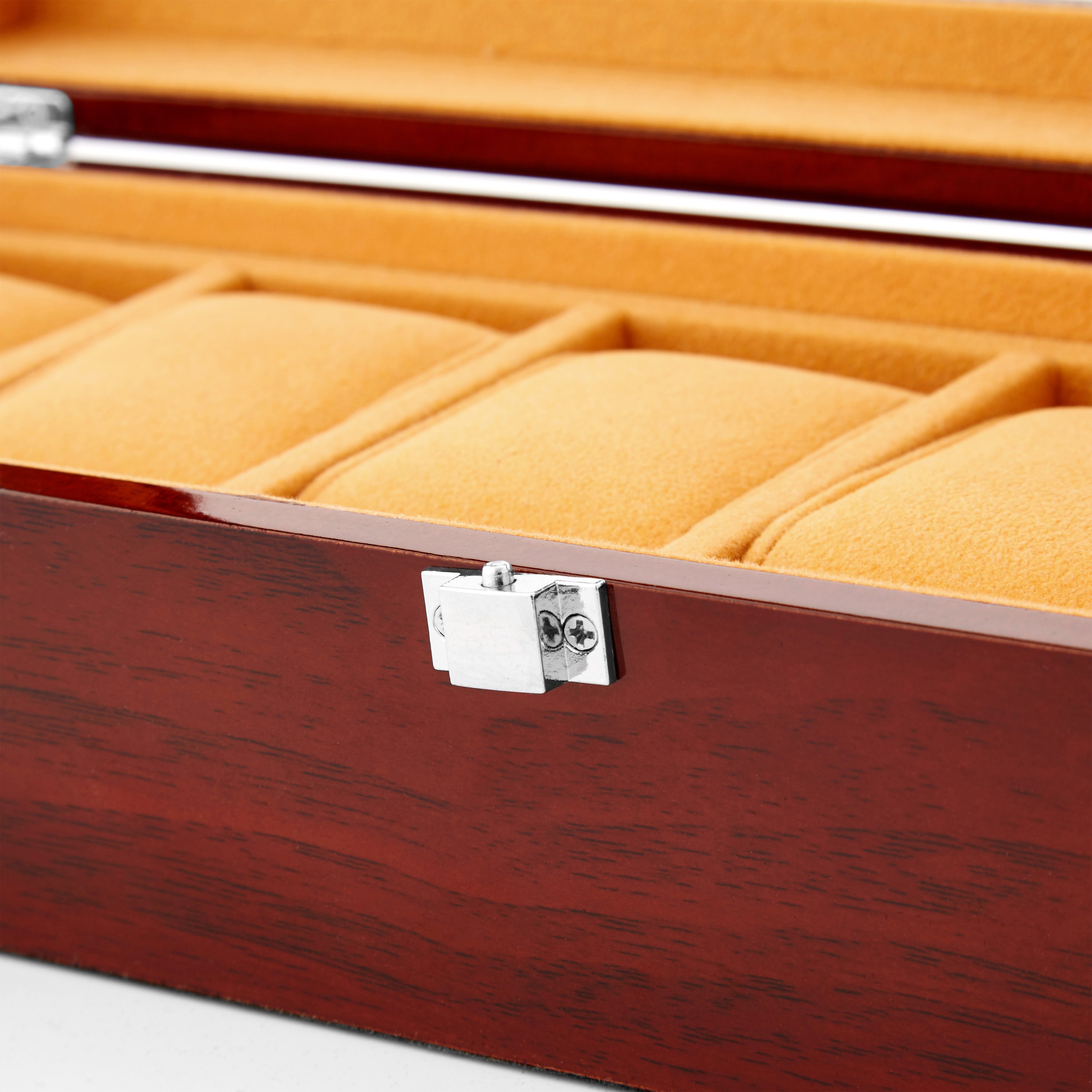 Luxury Red-Tone Wood Storage Case - 6 Watches - 4