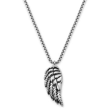 Egan | Silver-Tone Stainless Steel Feather Wing Box Chain Necklace