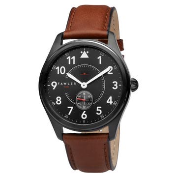 Aviator | Black Aviator Watch With Black Dial & Terracotta Leather Strap
