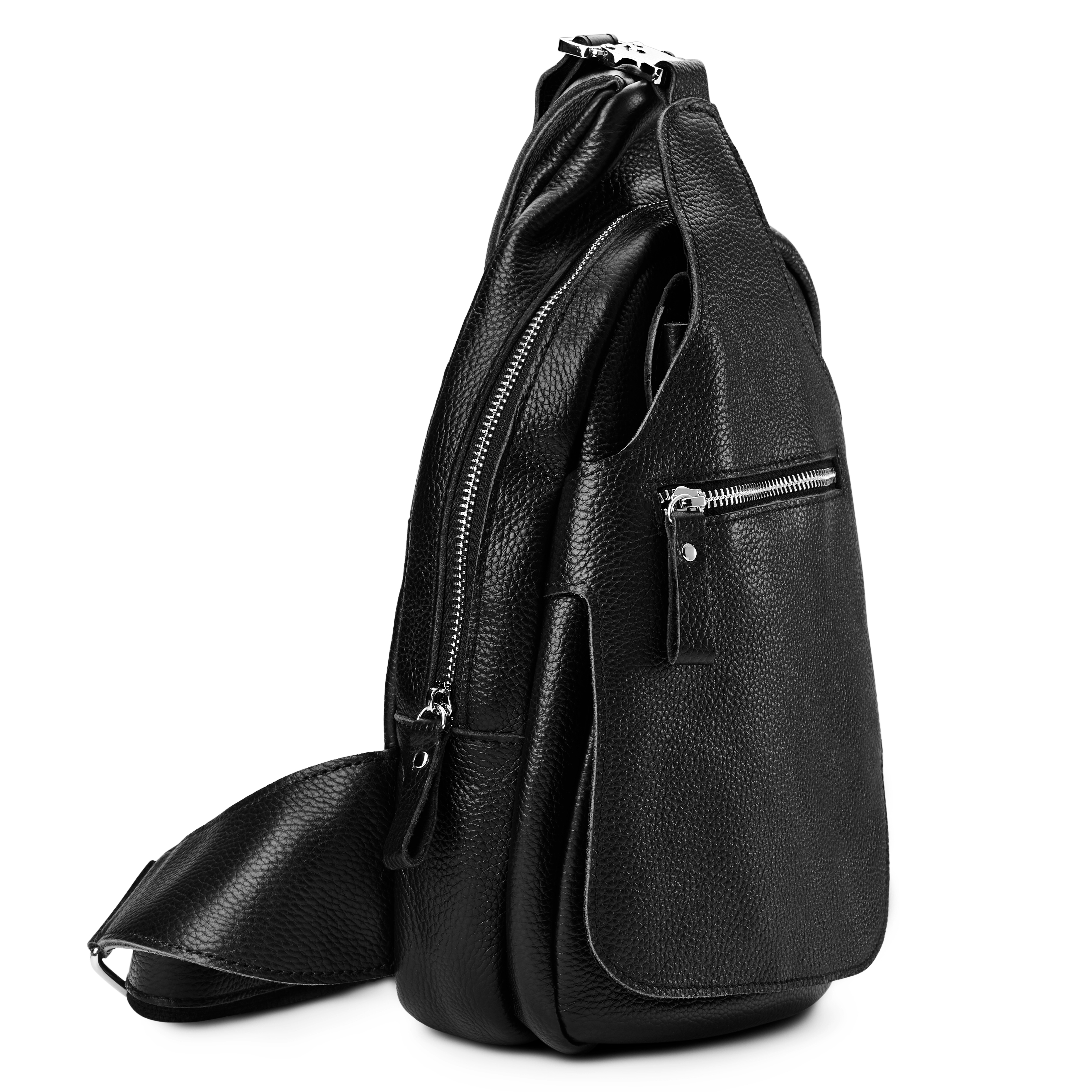 Schwarze Leder-Umhängetasche mit einem Riemen - 3