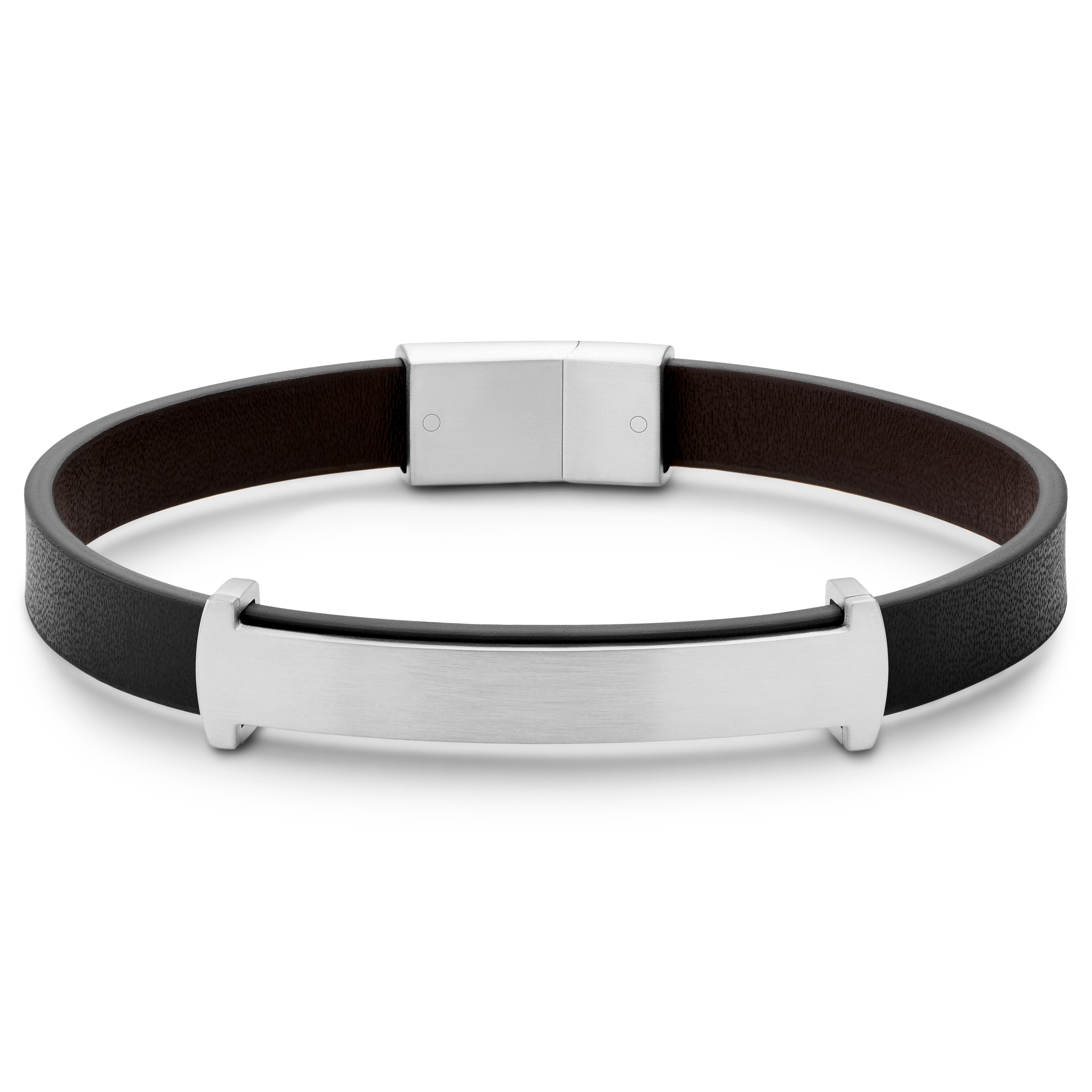 Nomen | Silver-tone and Black Leather ID Bracelet