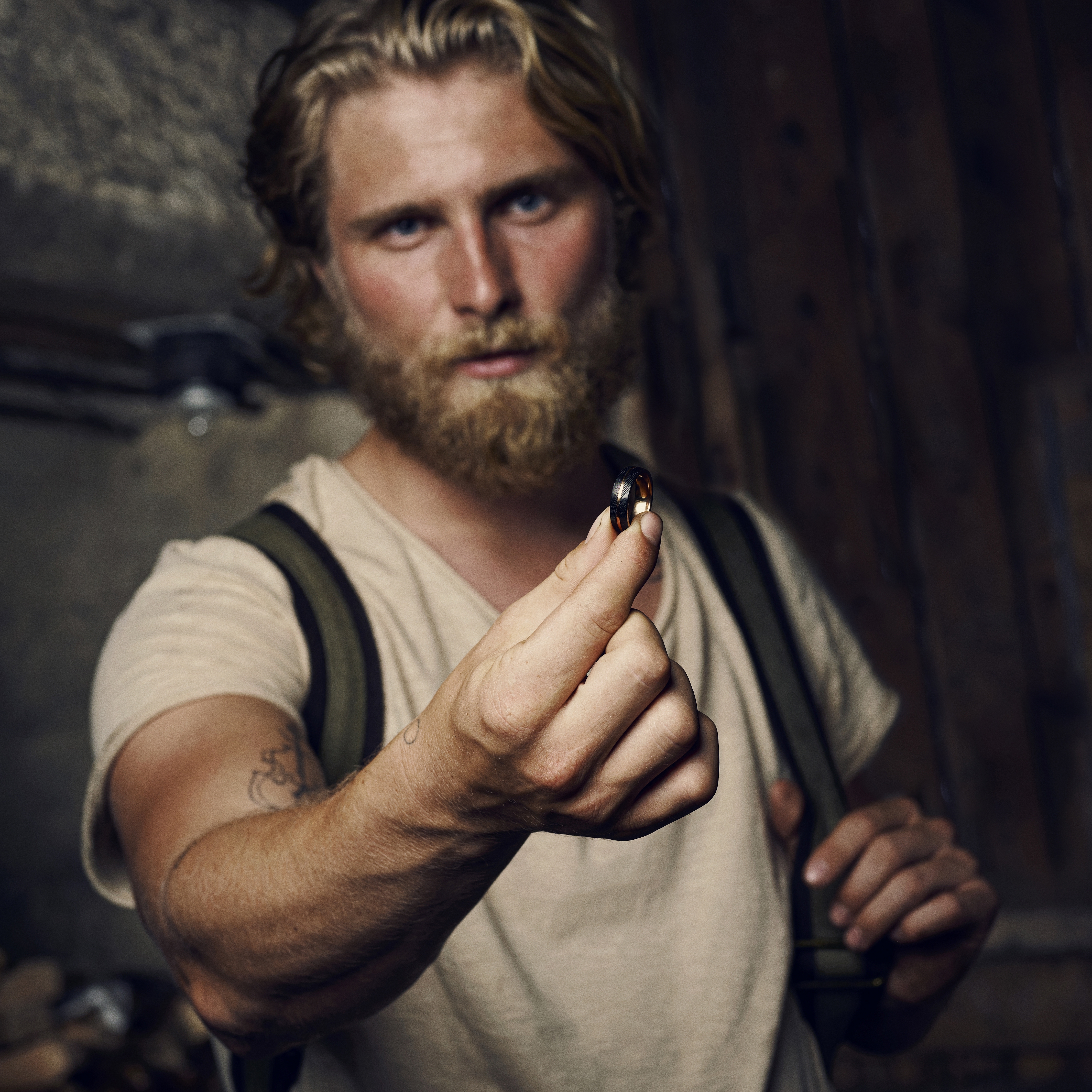 Fortis | 7 mm Μαύρο και Ροζ Χρυσαφί Δαχτυλίδι από Ατσάλι και Τιτάνιο Double Grooved Damascus - 5