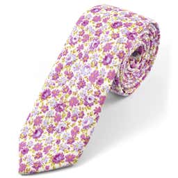White & Light Violet Floral Cotton Tie