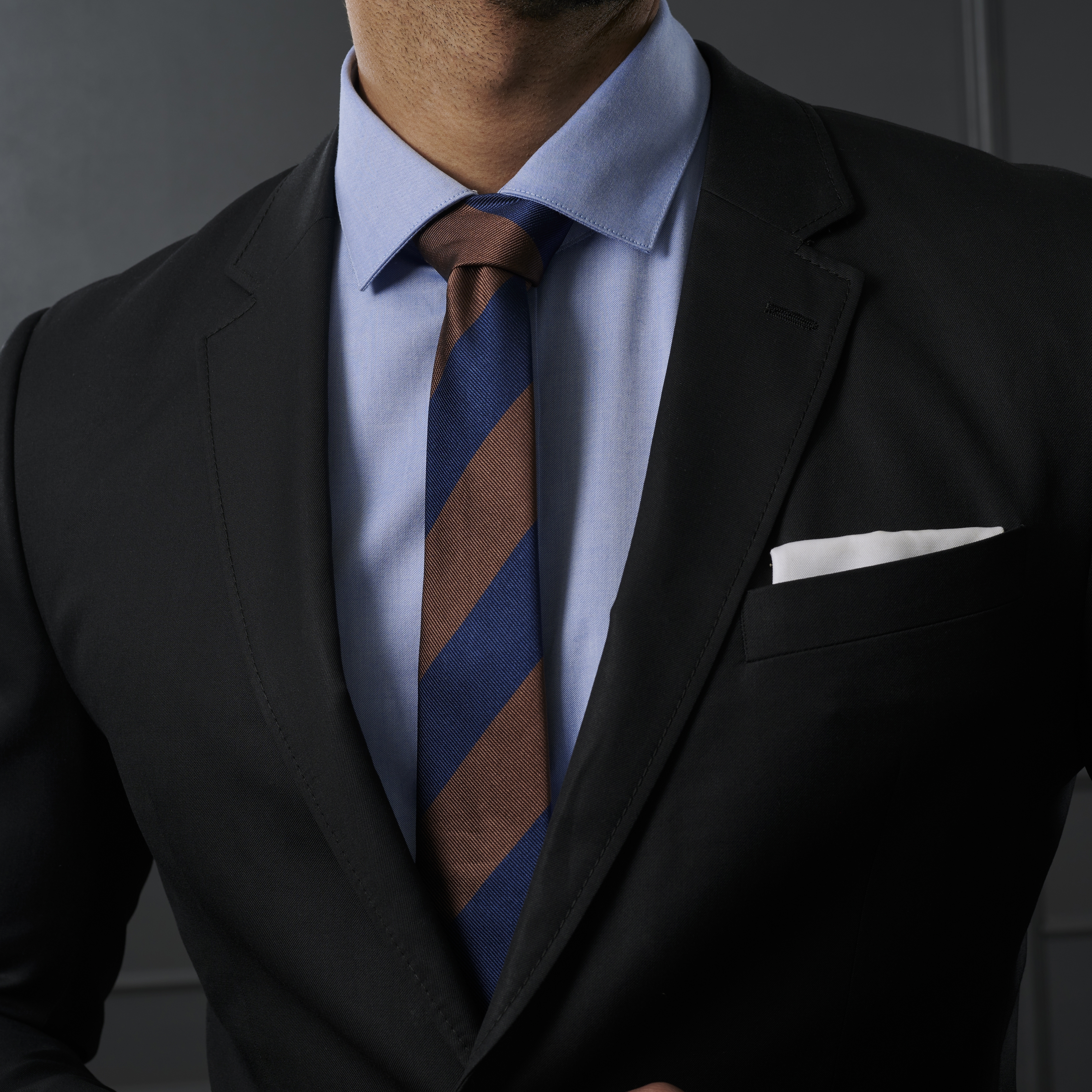 Cravate en soie à rayures bleu marine et marron - 6 cm - 3