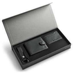 Svart RFID-blockerande Plånbok och Korthållare, och Nyckelring Buffelläder Presentpaket