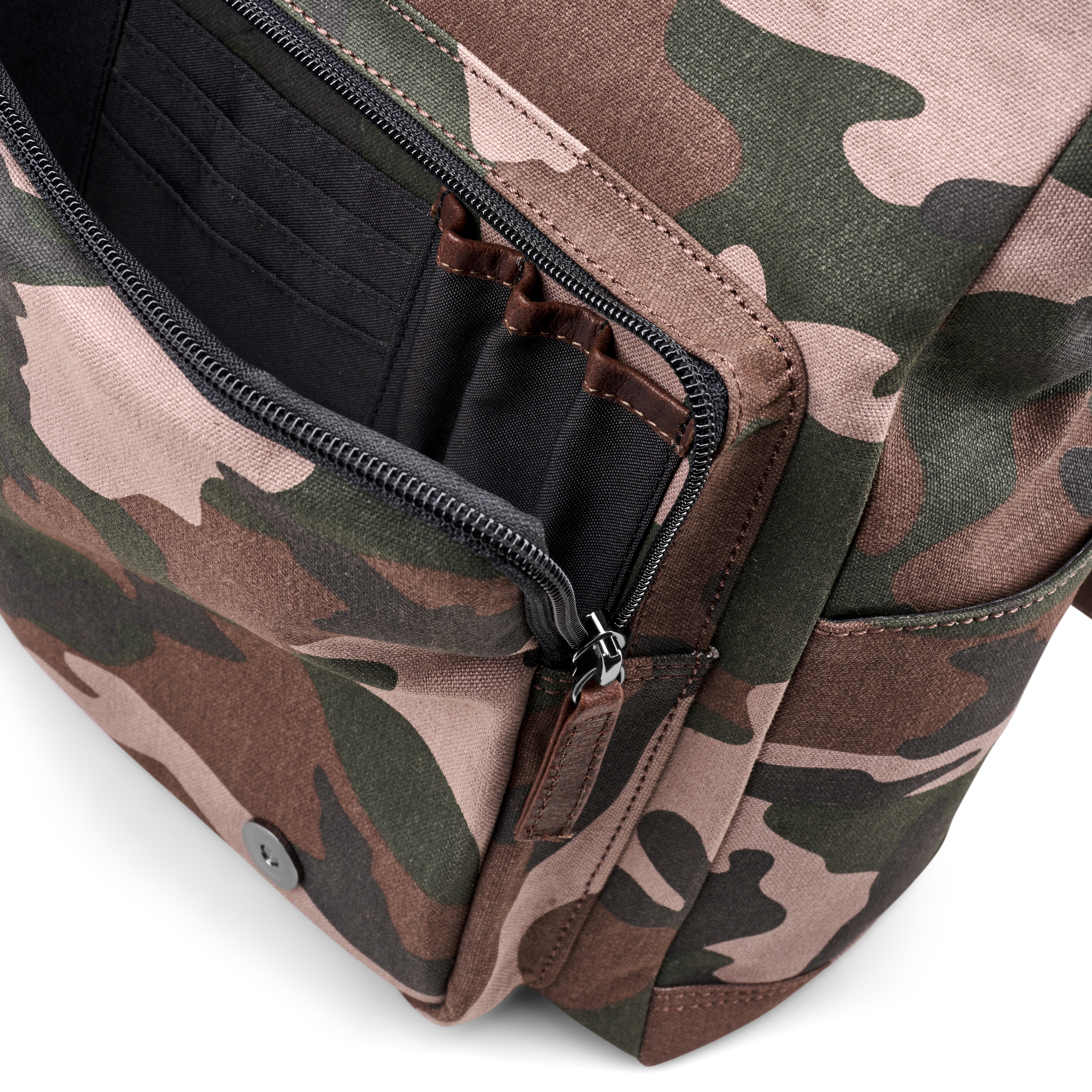 Leaf Pattern Camoflage Canvas & Buffalo Leather Satchel - 6