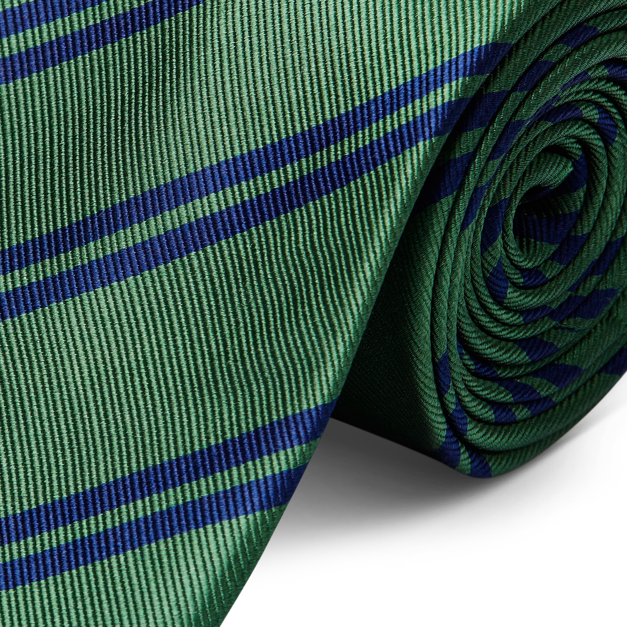 Grön 8 cm bred Sidenslips med Dubbla Marinblå Ränder - 2