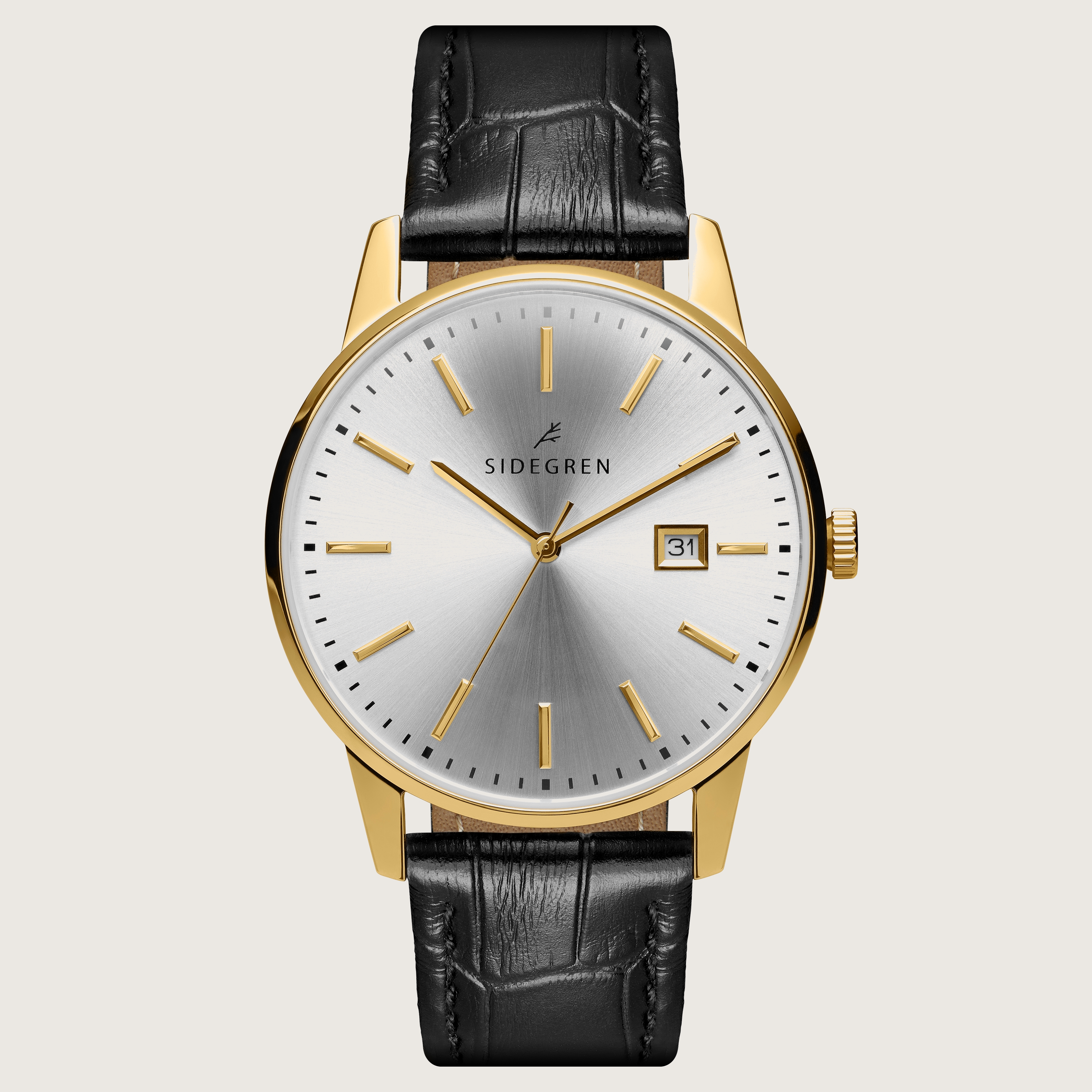 Patriarch | Gold-Tone Dress Watch With Steel Dial & Black 