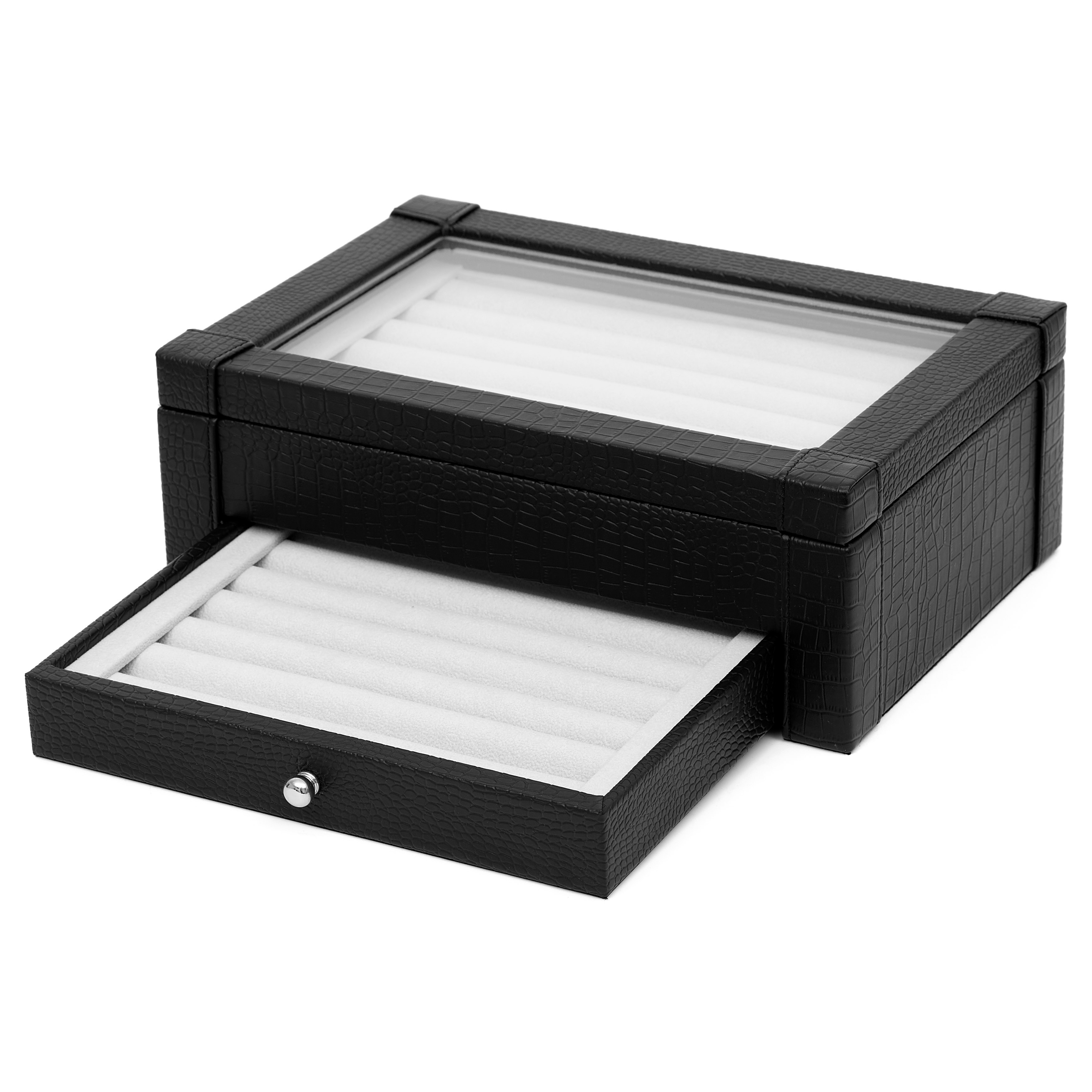 Schwarze Krokodilleder Manschettenknöpfe Box - 5