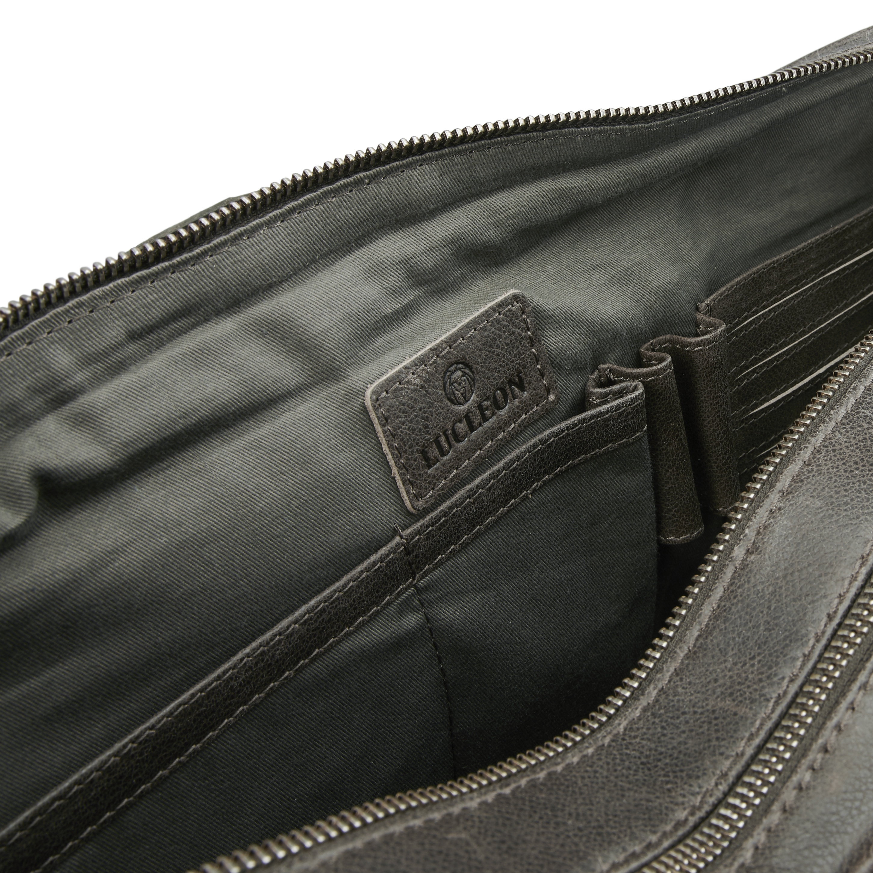 Licio Executive Braungraue Ledertasche Mit Doppel Reißverschluss - 11