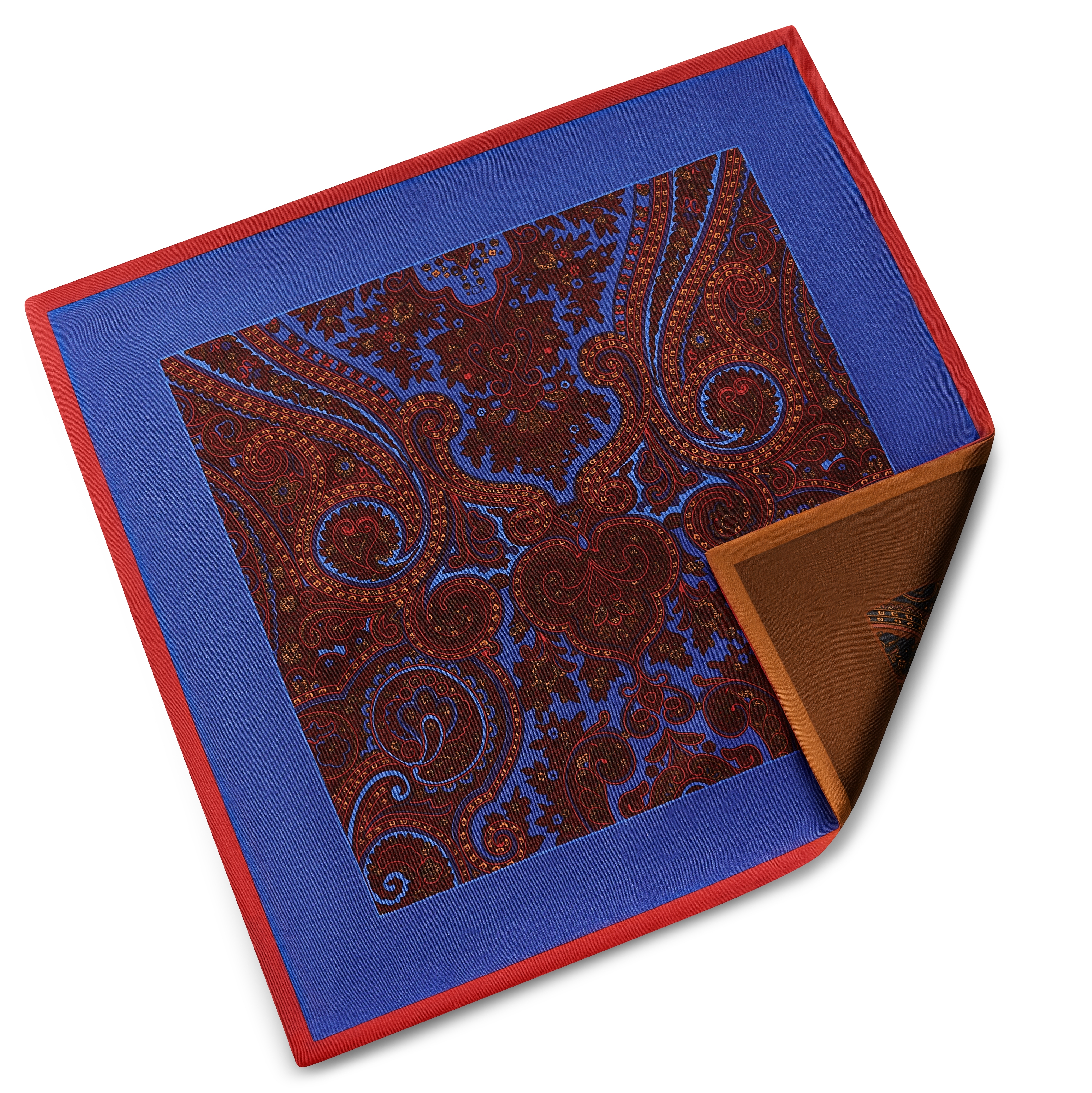 Elegio | Двулицева копринена кърпичка за сако с шарки в синьо и кафяво - 2