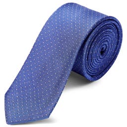 Cravatta blu pastello in seta da 6 cm con motivo a pois