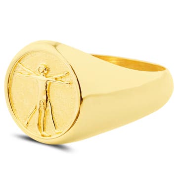 Złoty pierścień z człowiekiem witruwiańskim 925s