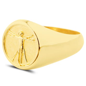 Gold-Plated 925 Sterling Silver Vitruvian Man Signet Ring