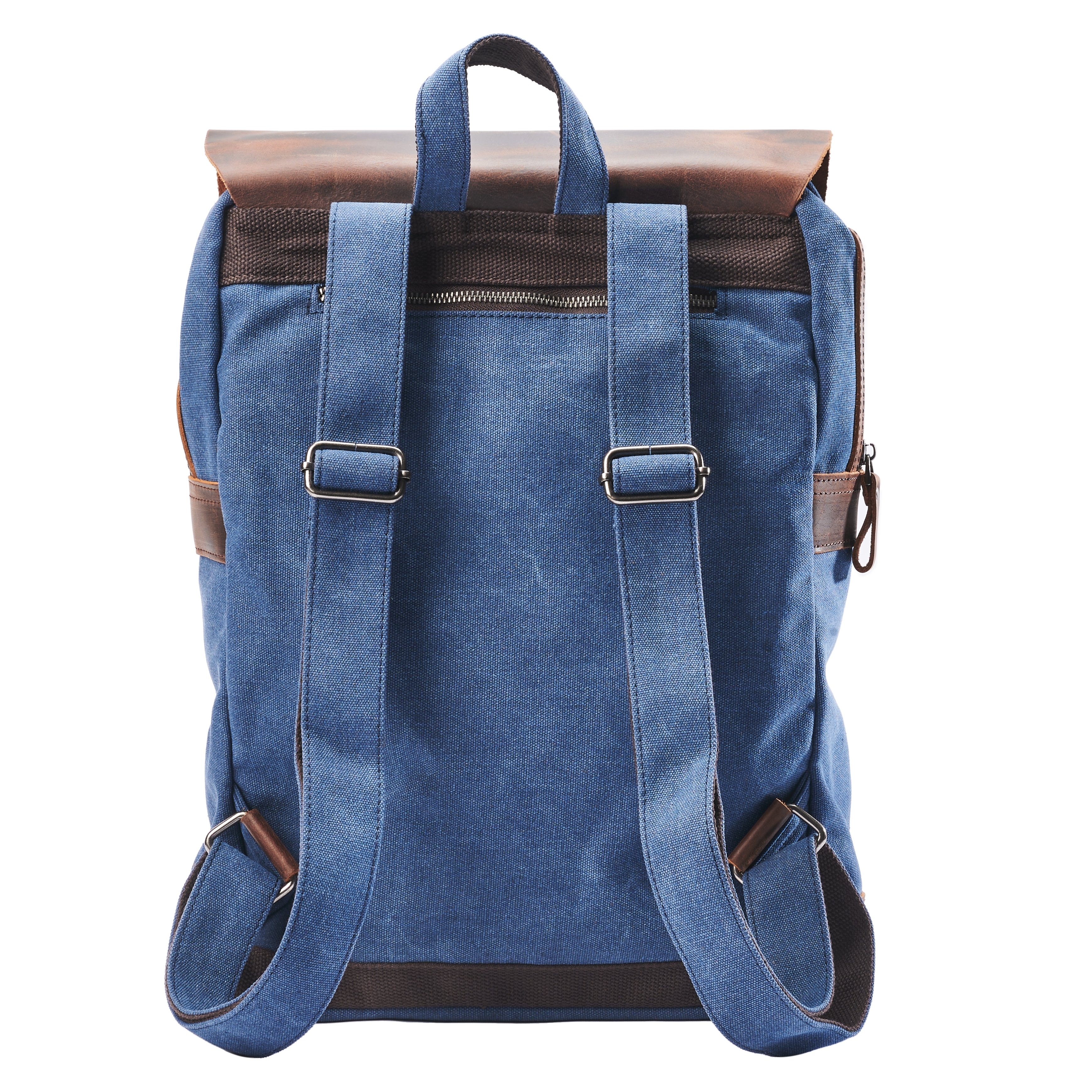 Plátený ruksak v retro štýle v námorníckej modrej farbe s tmavými koženými detailmi - 5