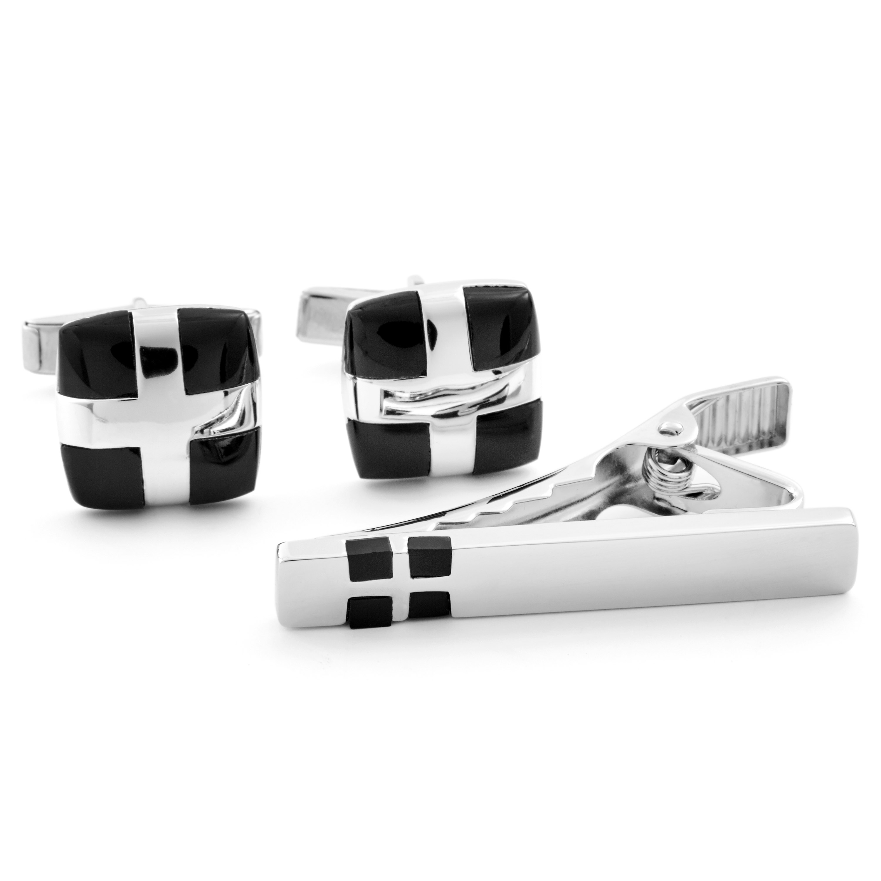 Hopea ja musta ruudullinen setti, 925-hopeaa - 1