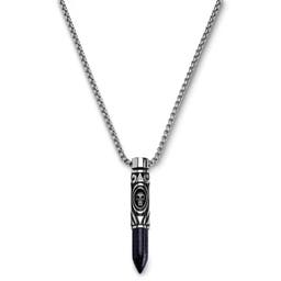 Rico | Silver-tone Stainless Steel & Blue Sand Stone Bullet Necklace