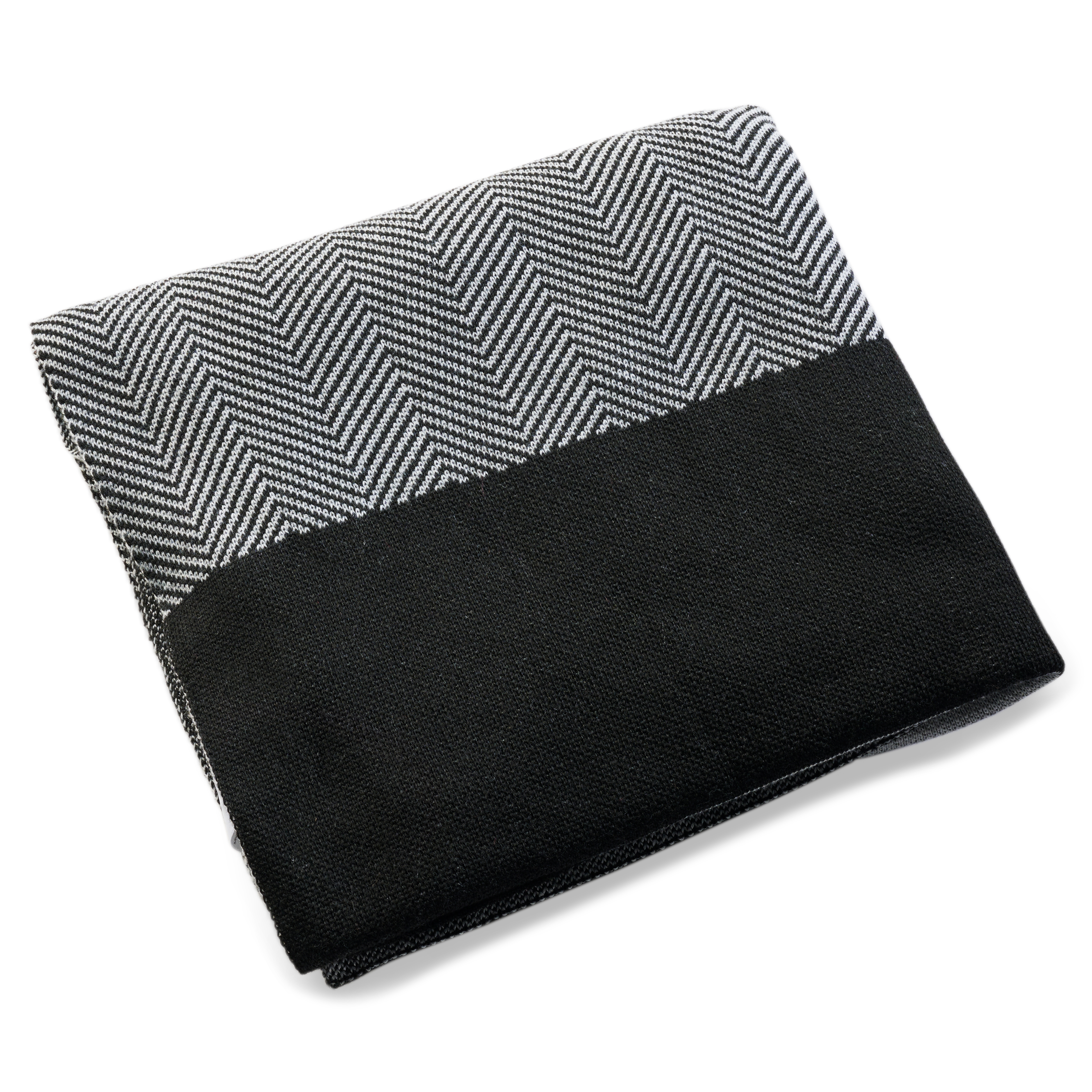 Black and Grey Recycled Cotton Striped Scarf | In stock
