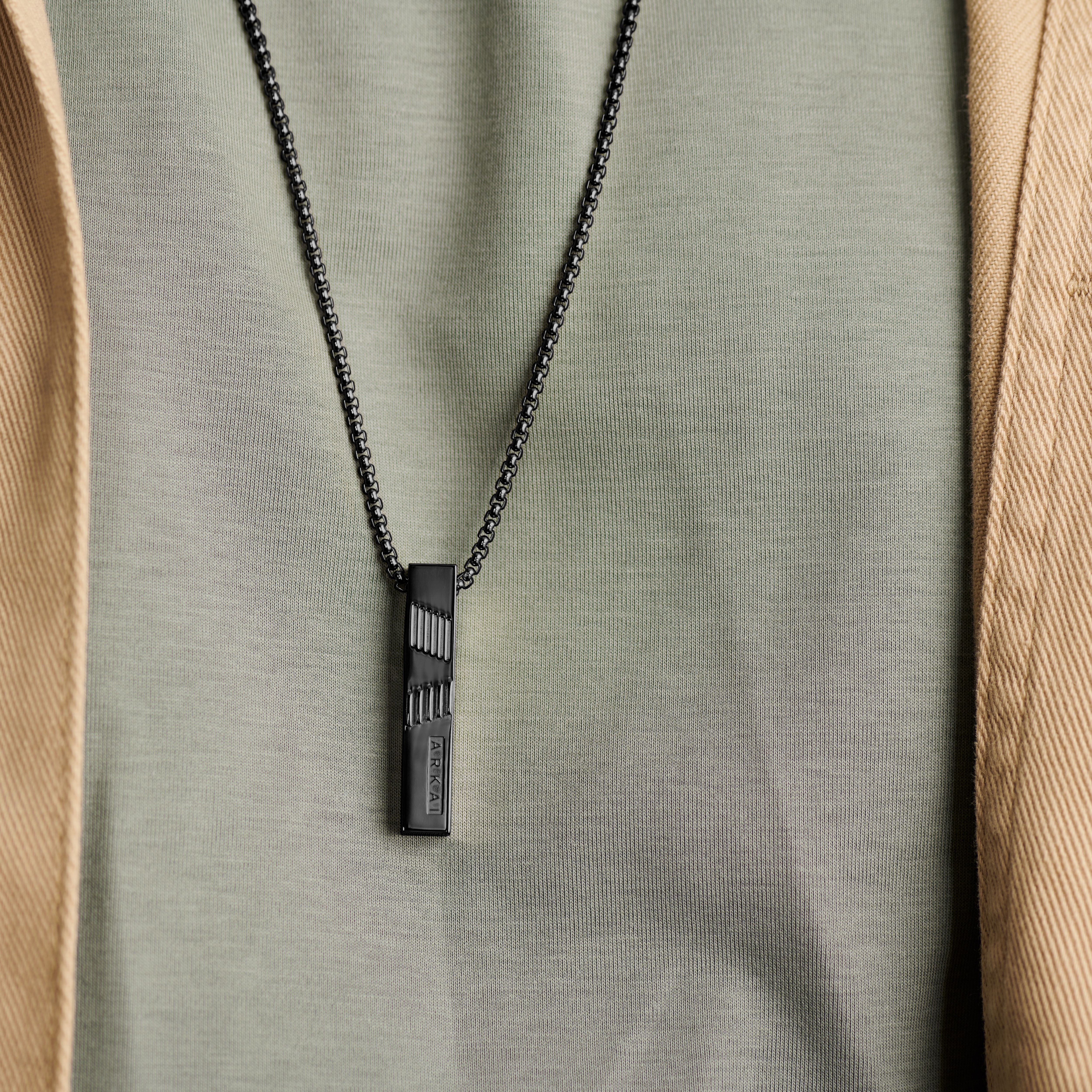 Ατσάλινο Κολιέ με Μαύρο Κρεμαστό Rico Pendant - 2